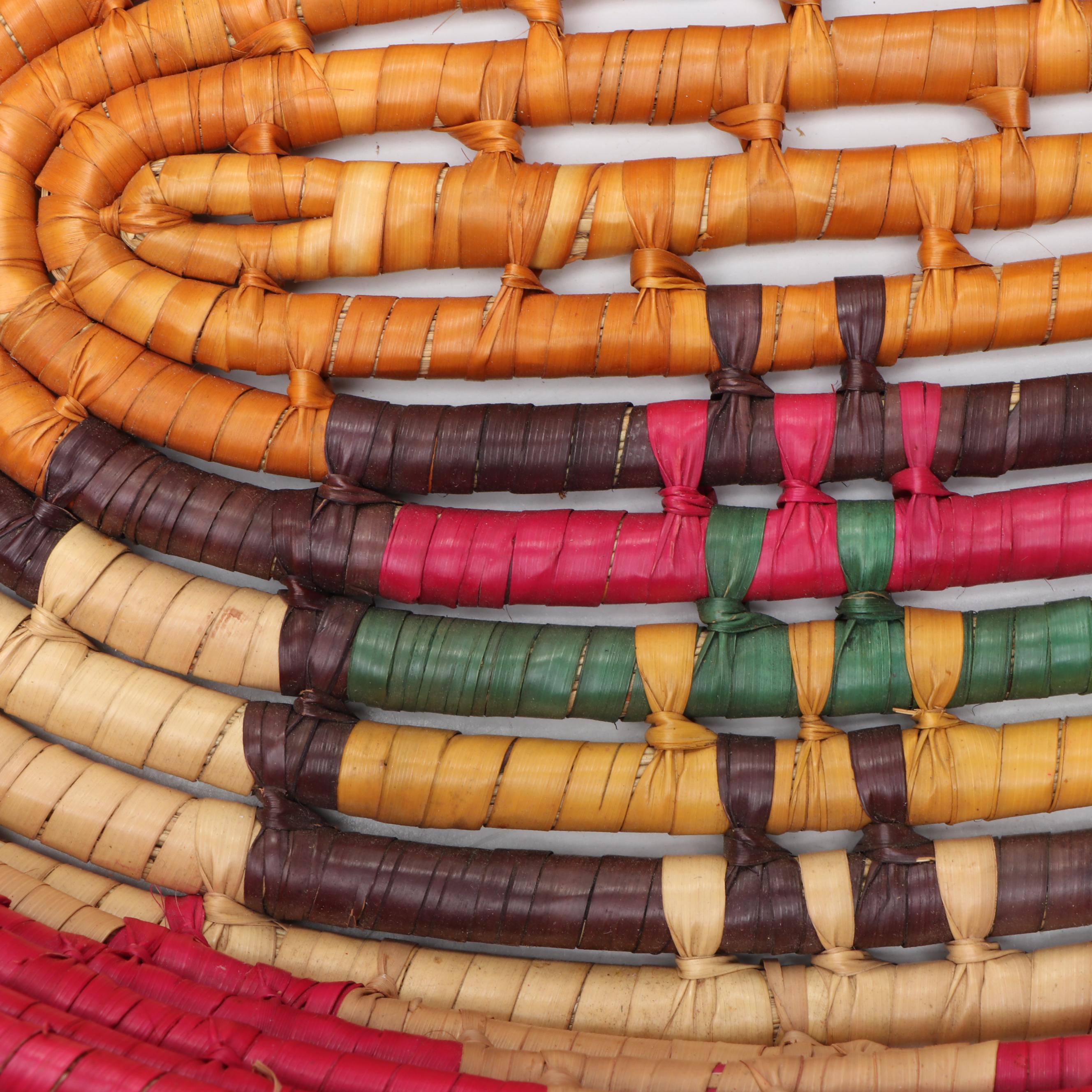 Ethiopian Muday Handwoven Colored Tray, Ghana Bolga Basket, Uganda Coiled Basket