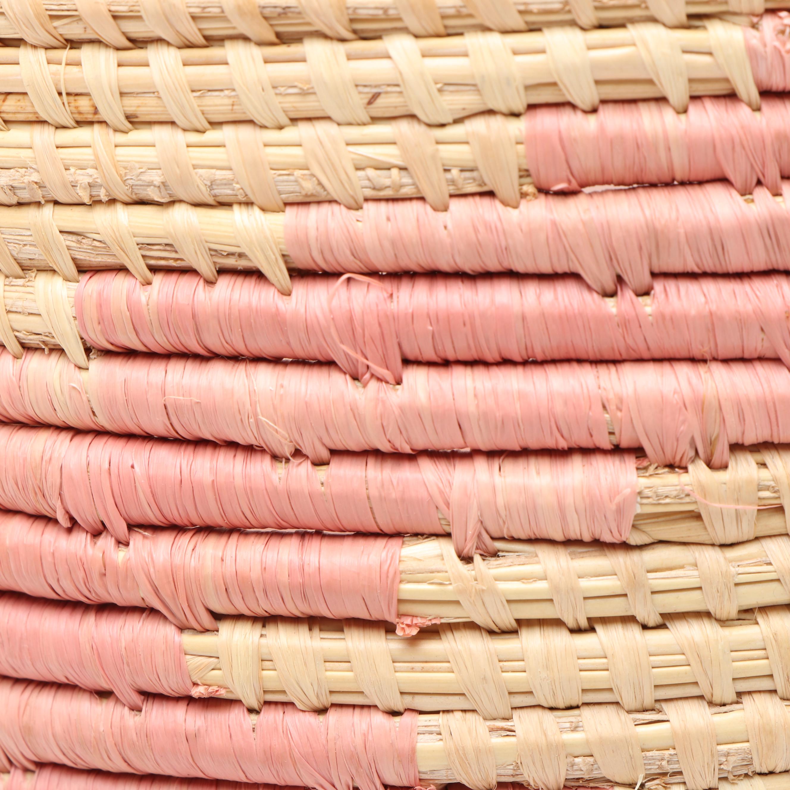 Ethiopian Muday Handwoven Colored Tray, Ghana Bolga Basket, Uganda Coiled Basket