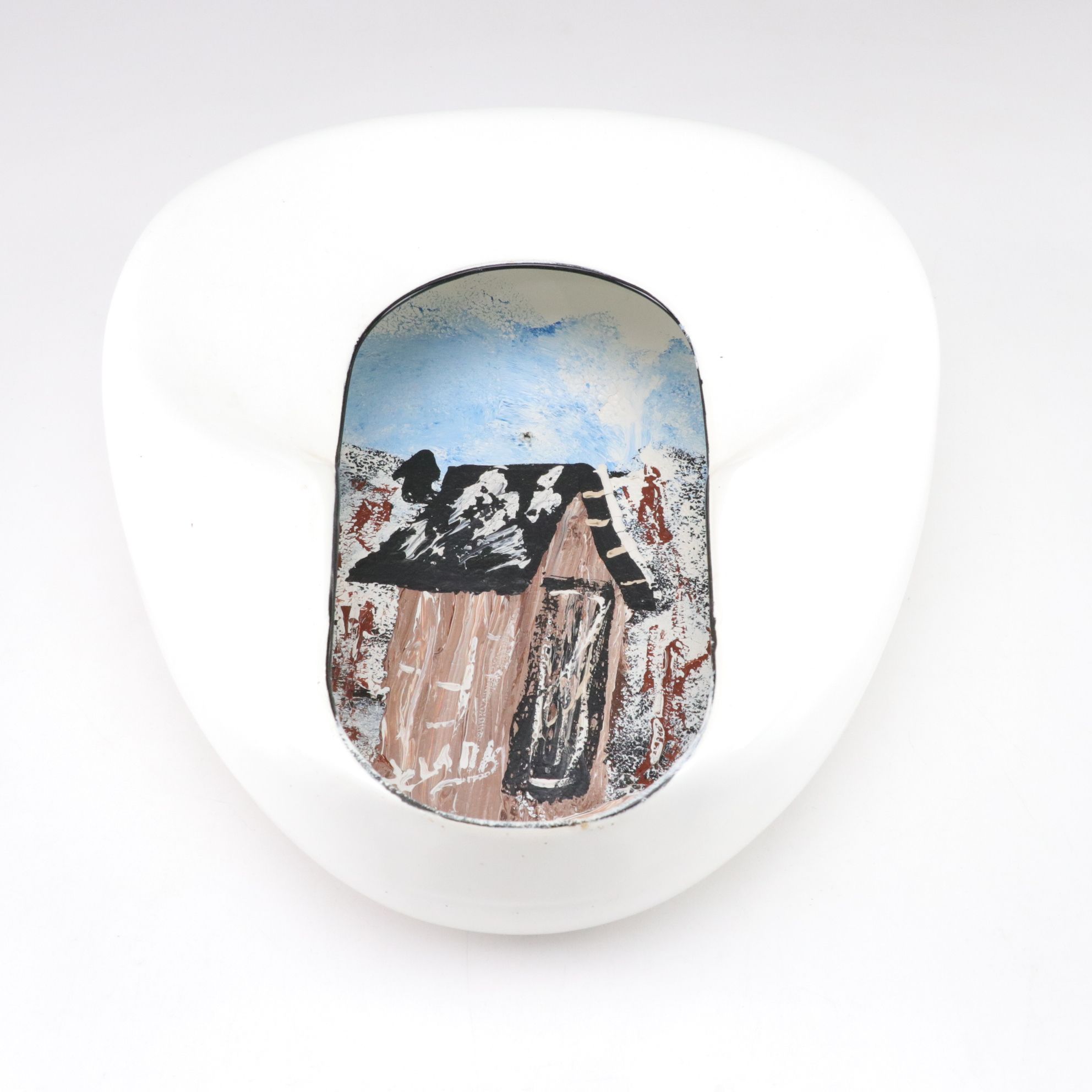 Folk Art Painted Bedpan of Outhouse