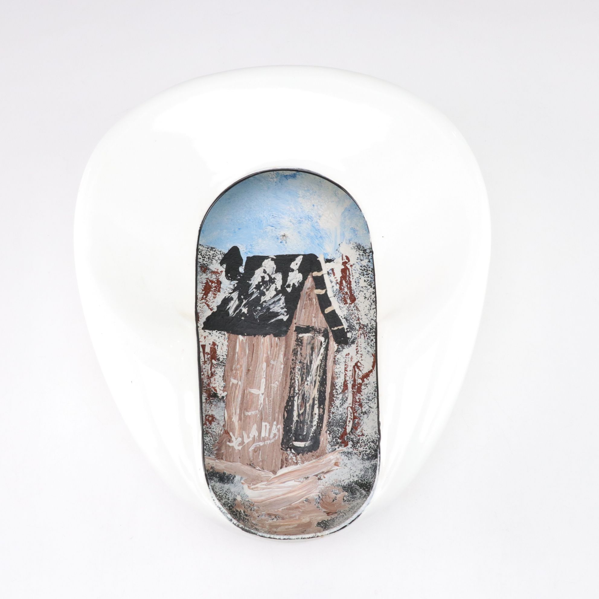 Folk Art Painted Bedpan of Outhouse