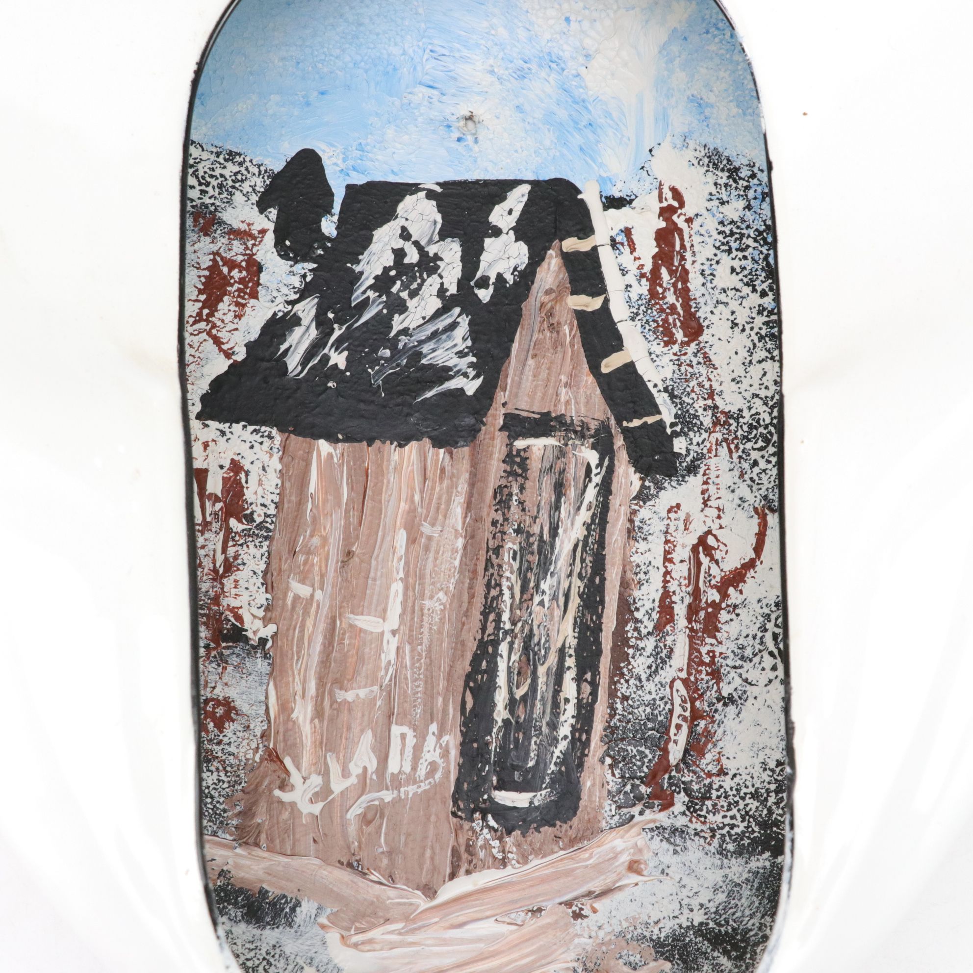 Folk Art Painted Bedpan of Outhouse