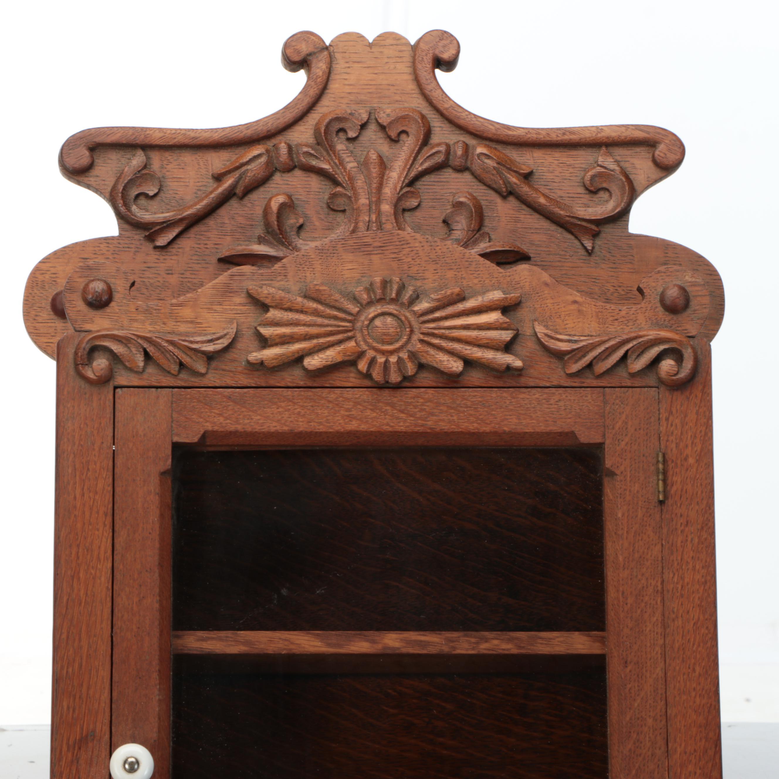 Late Victorian Oak Glass Front Hanging Cabinet, Late 19th to Early 20th Century