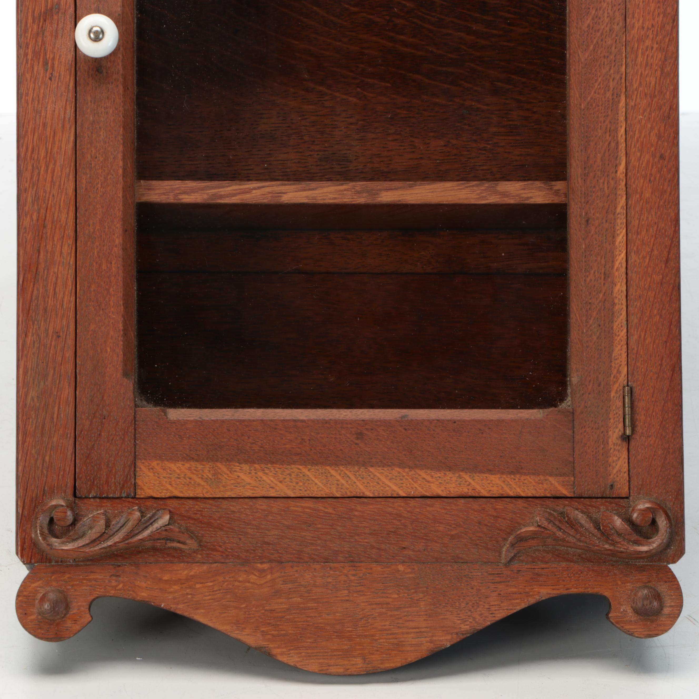 Late Victorian Oak Glass Front Hanging Cabinet, Late 19th to Early 20th Century