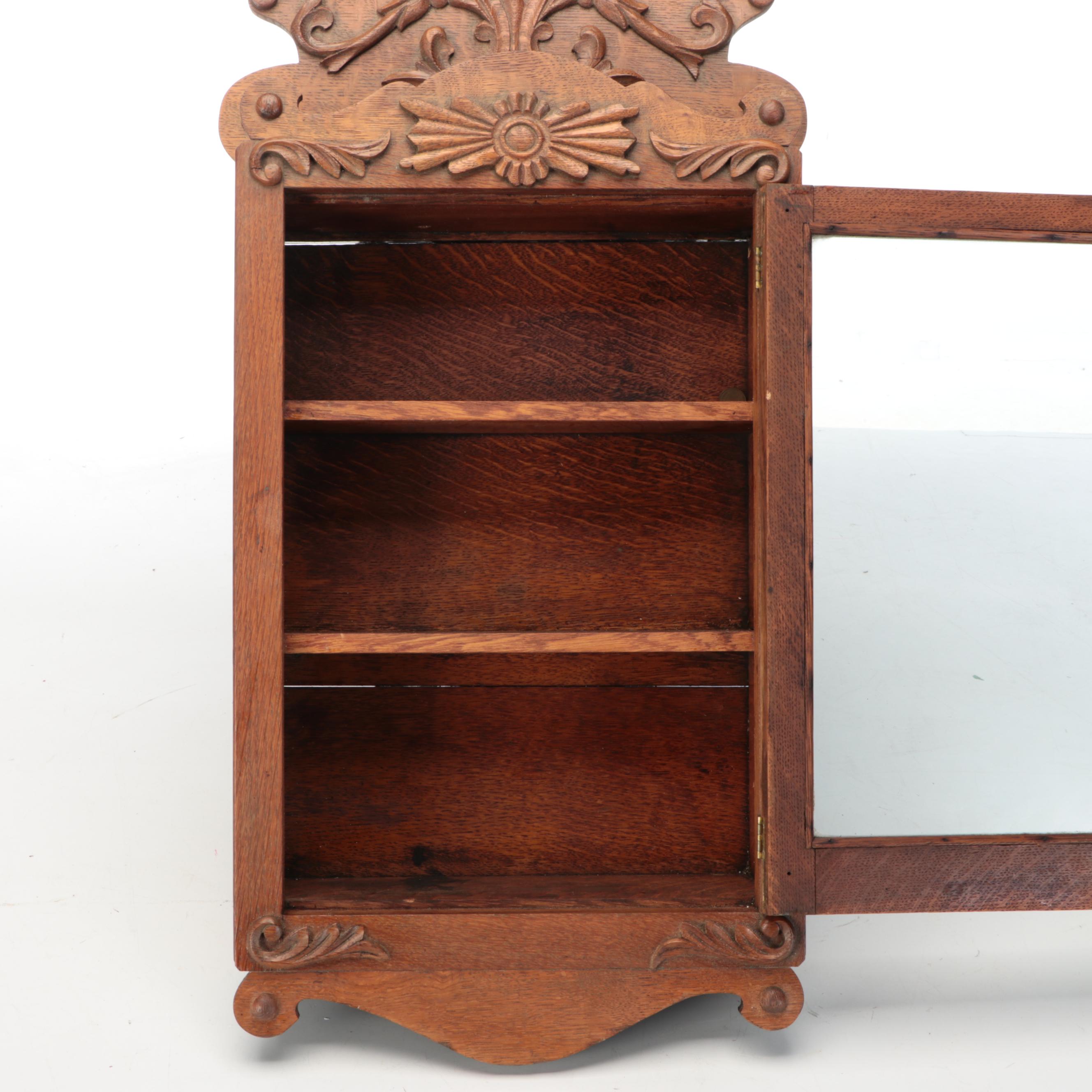 Late Victorian Oak Glass Front Hanging Cabinet, Late 19th to Early 20th Century