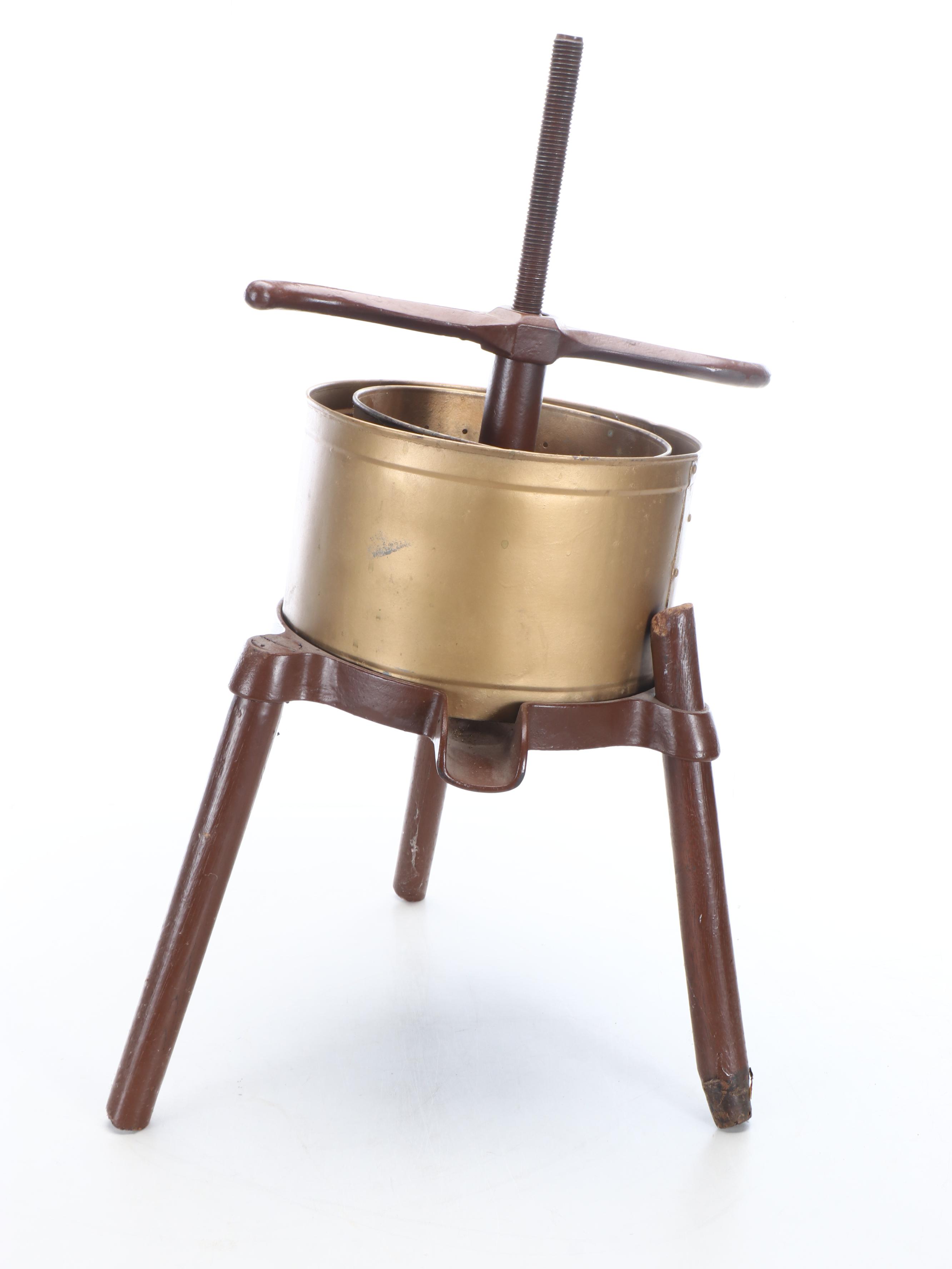 Galvanized Metal Tub and Paint-Decorated Fruit Juicer, Antique