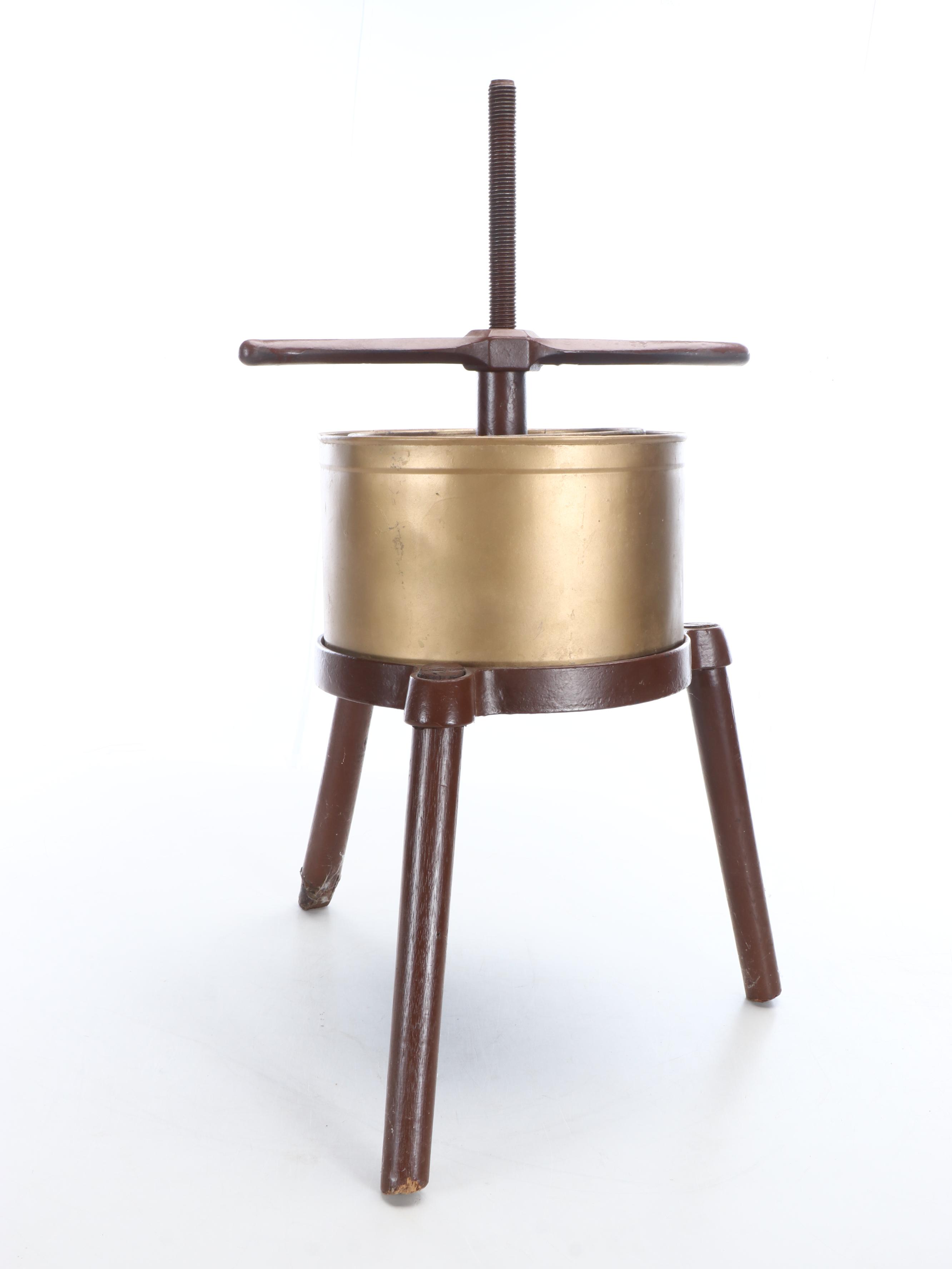 Galvanized Metal Tub and Paint-Decorated Fruit Juicer, Antique