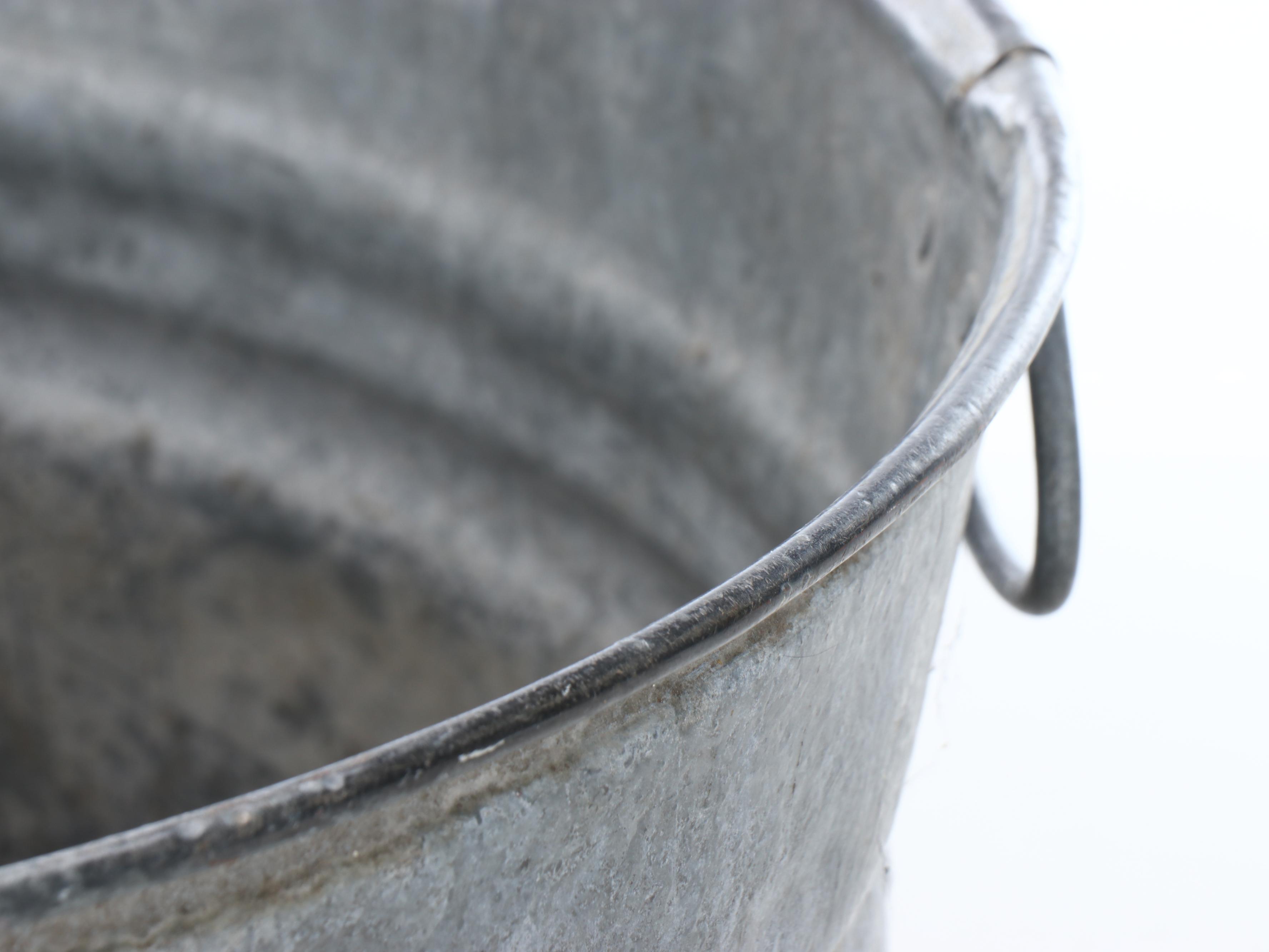 Galvanized Metal Tub and Paint-Decorated Fruit Juicer, Antique