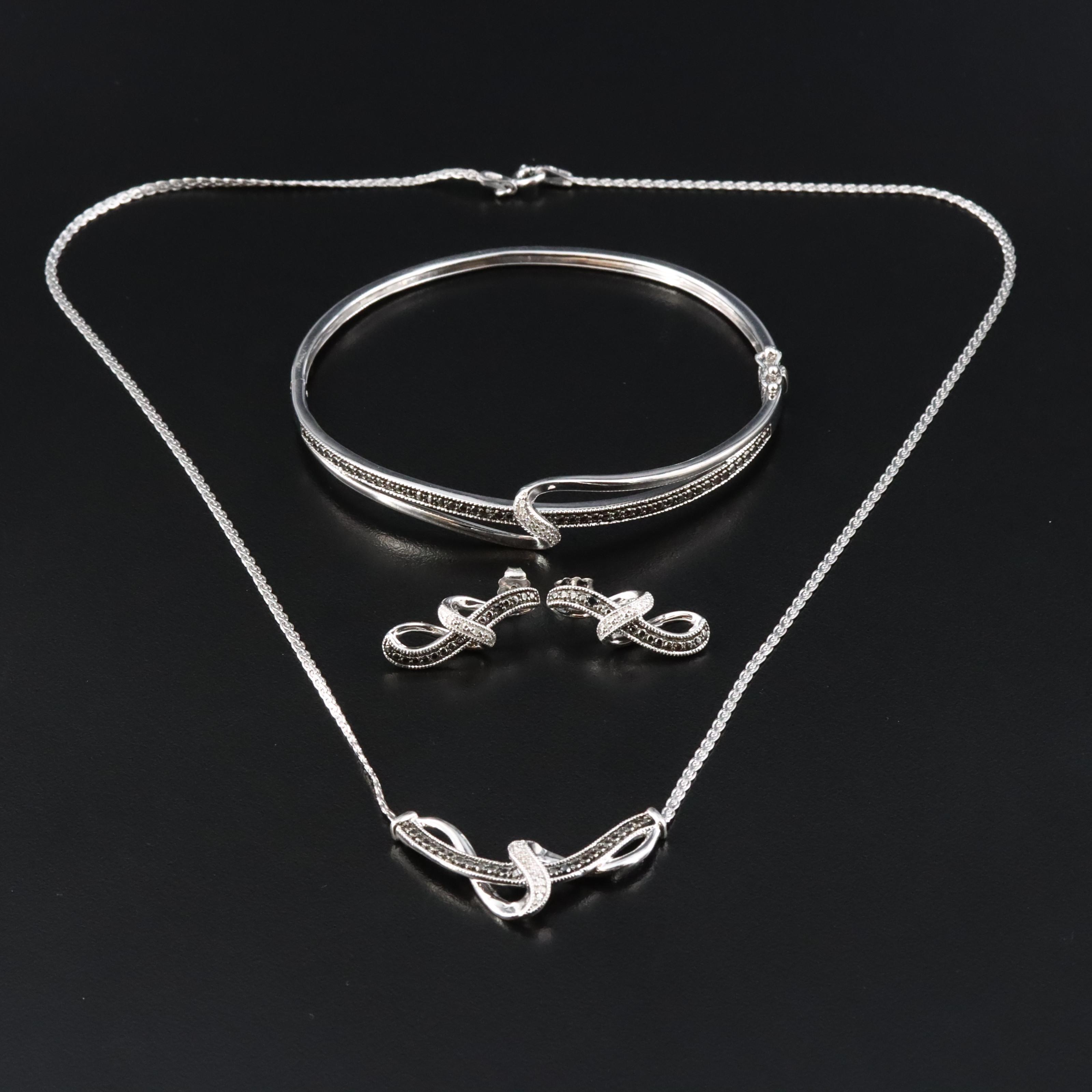 Sterling Diamond Jewelry Set Including Fancy Black Diamonds