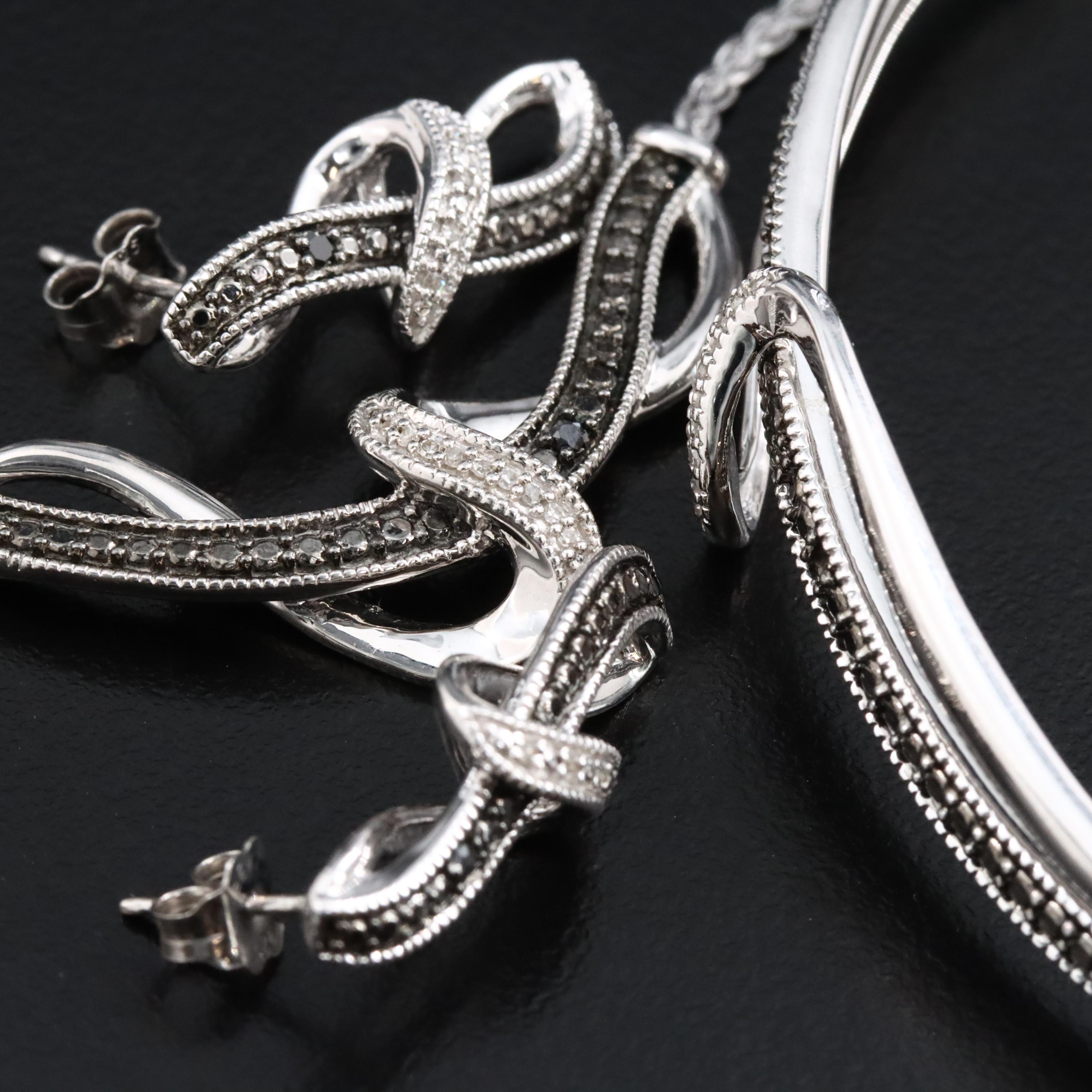 Sterling Diamond Jewelry Set Including Fancy Black Diamonds