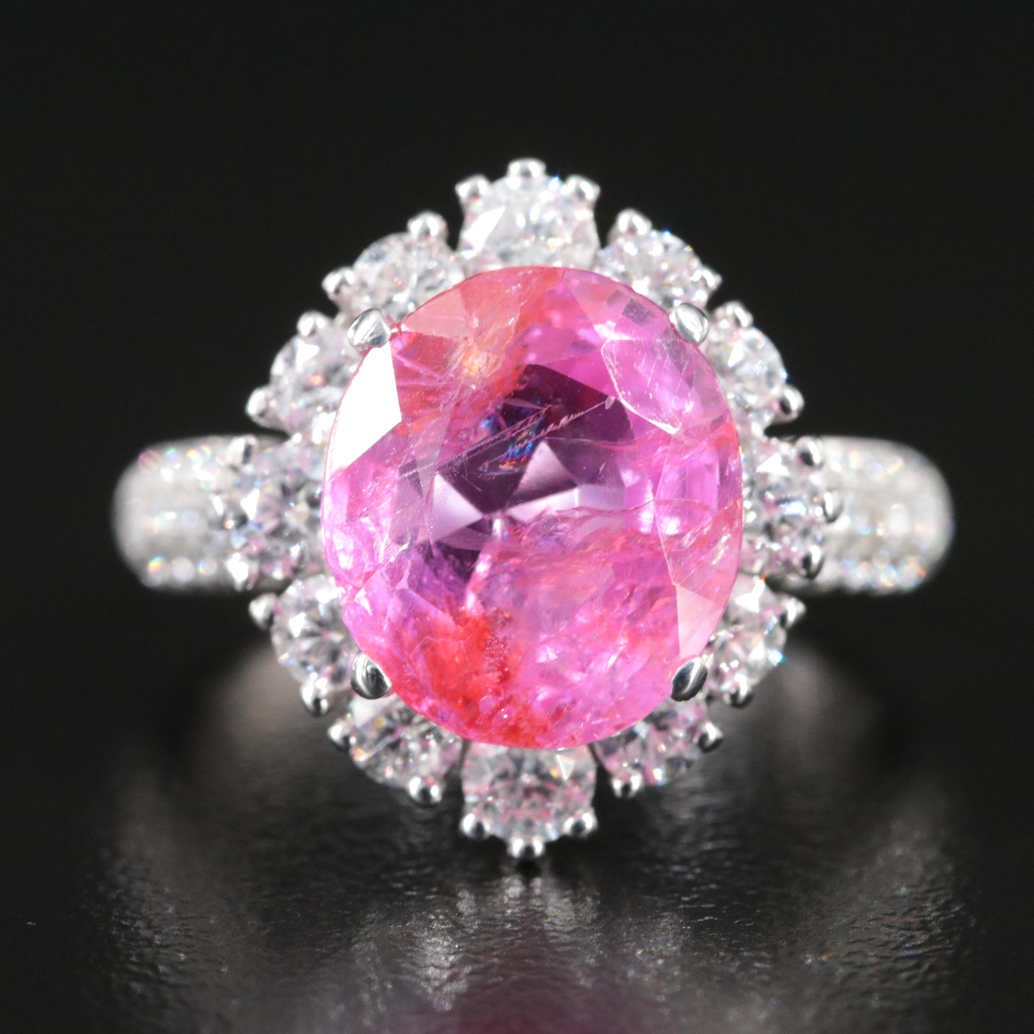 18K 5.56 CT No Heat Burmese Pink Sapphire 1.35 CTW Diamond Ring w/ a GIA Report
