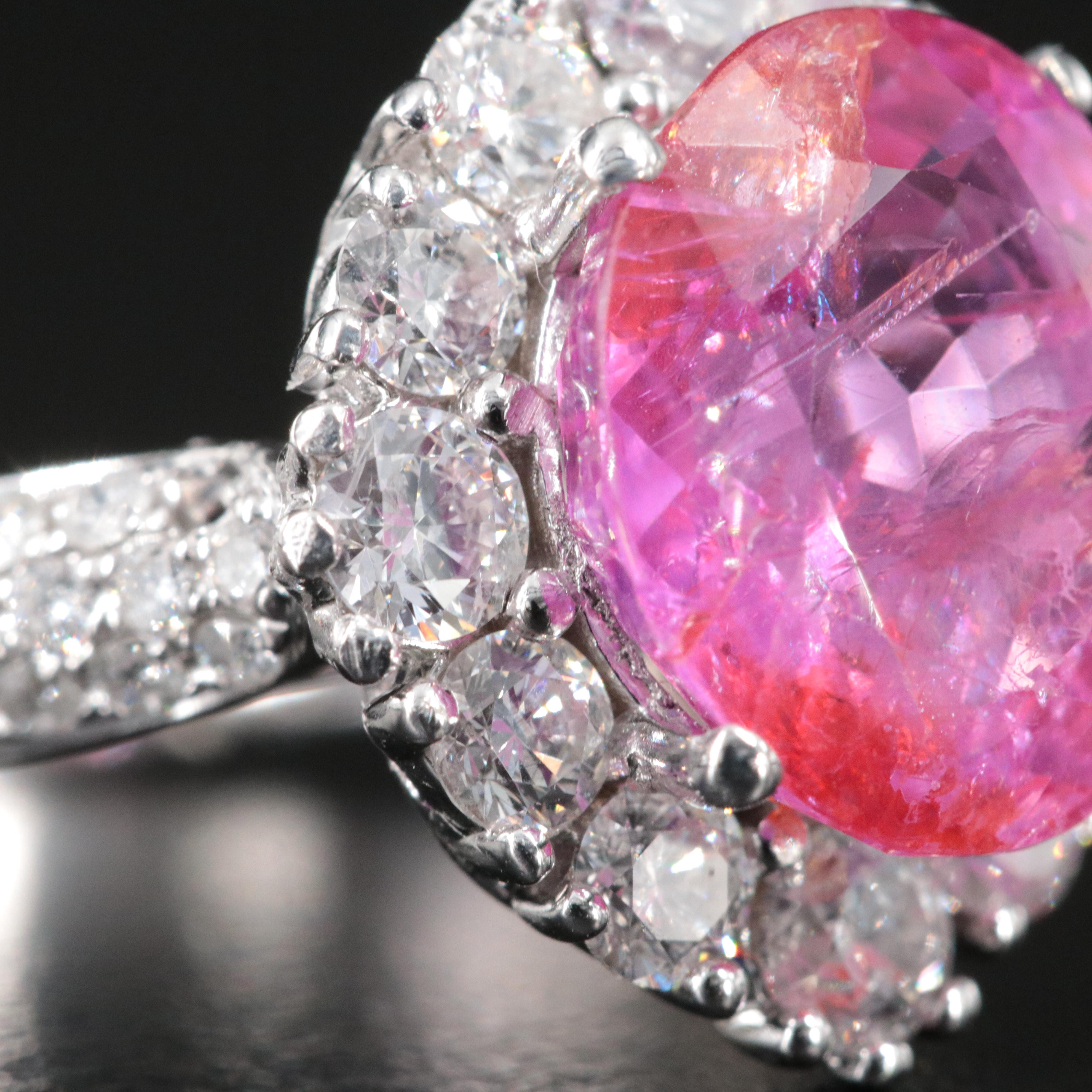 18K 5.56 CT No Heat Burmese Pink Sapphire 1.35 CTW Diamond Ring w/ a GIA Report
