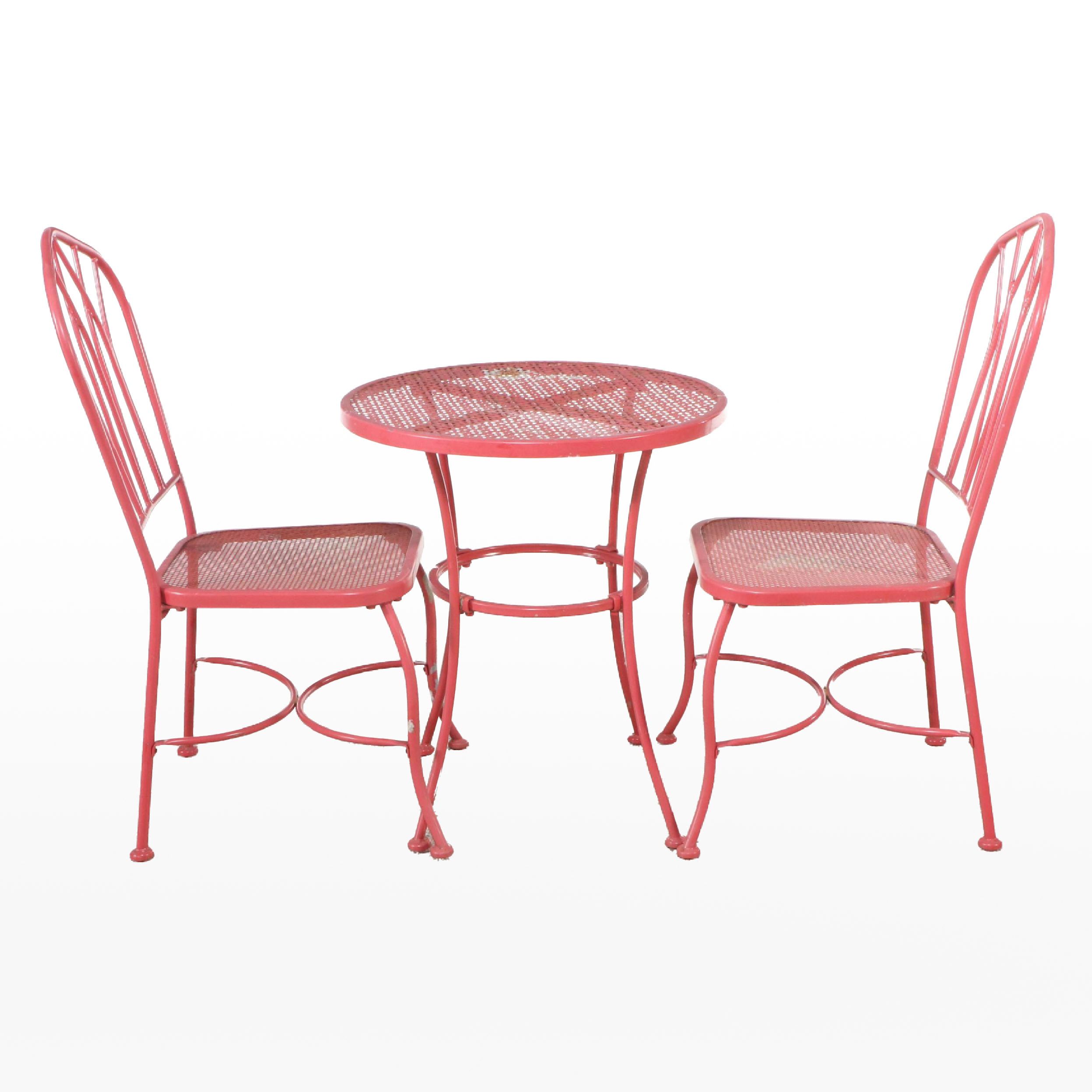 Coral Painted Pierced Metal and Tube Frame Bistro Set