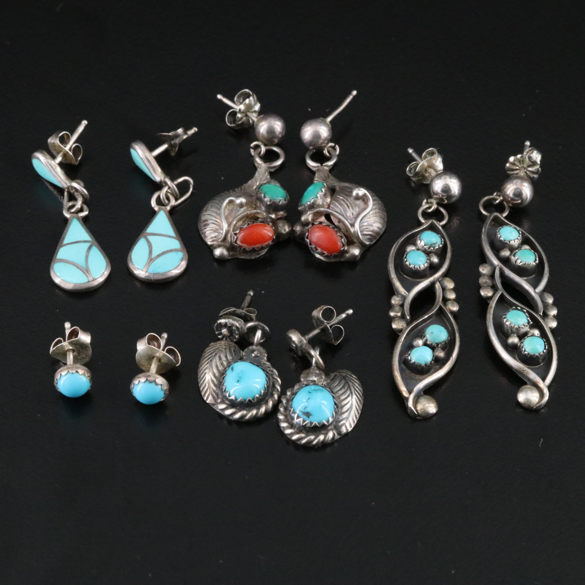 Southwestern Sterling Earring Collection with Turquoise and Coral