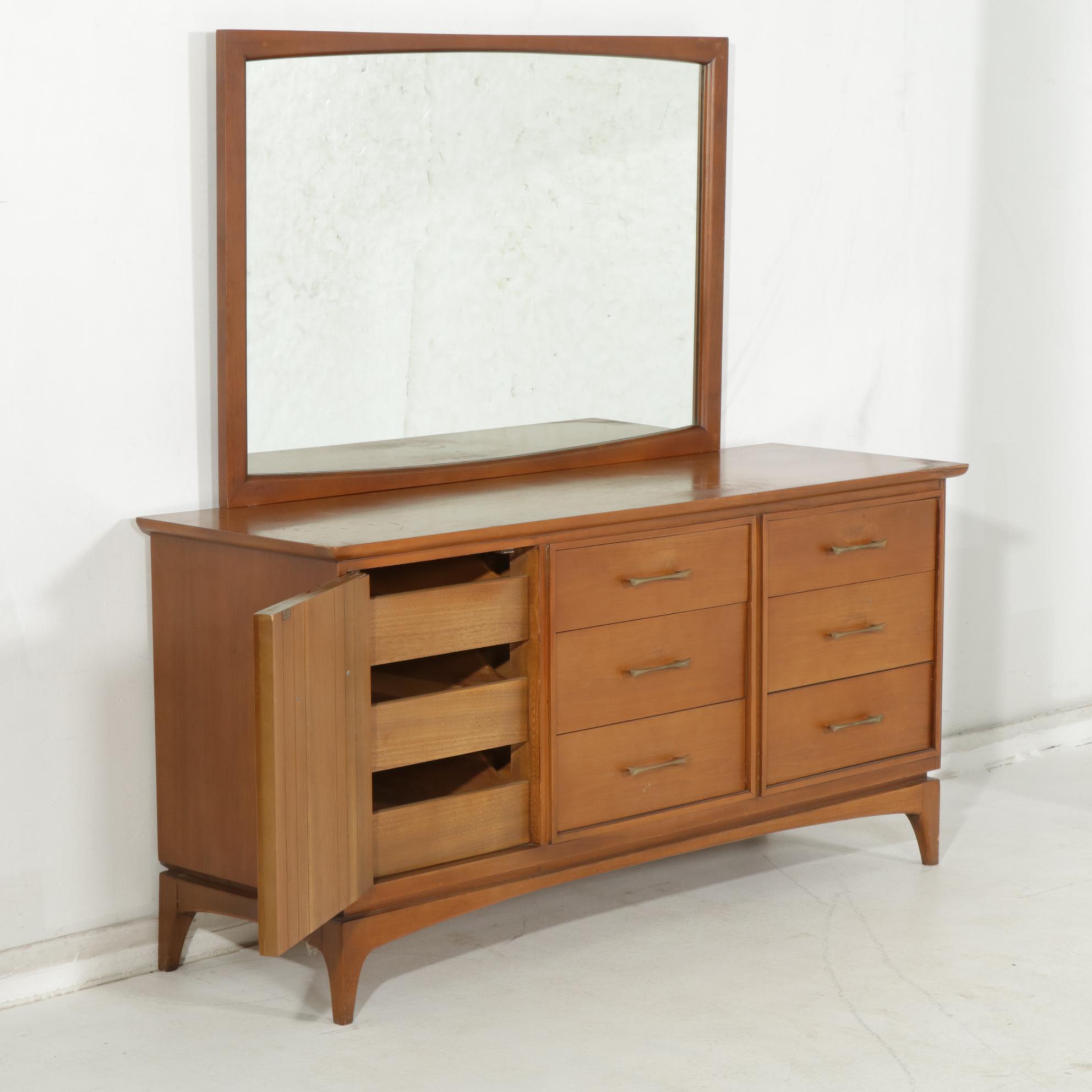 Mid Century Modern Walnut Dresser and Mirror