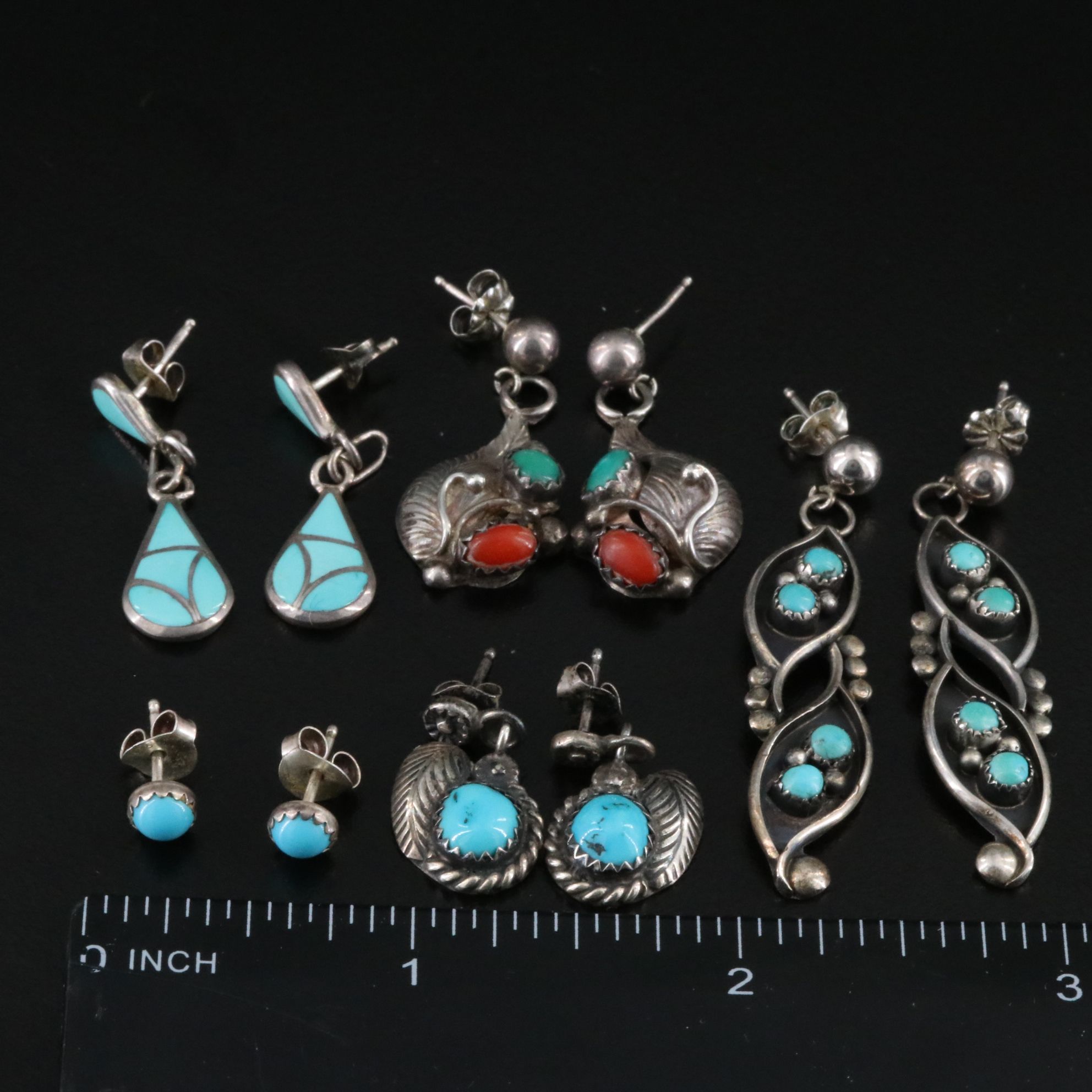 Southwestern Sterling Earring Collection with Turquoise and Coral