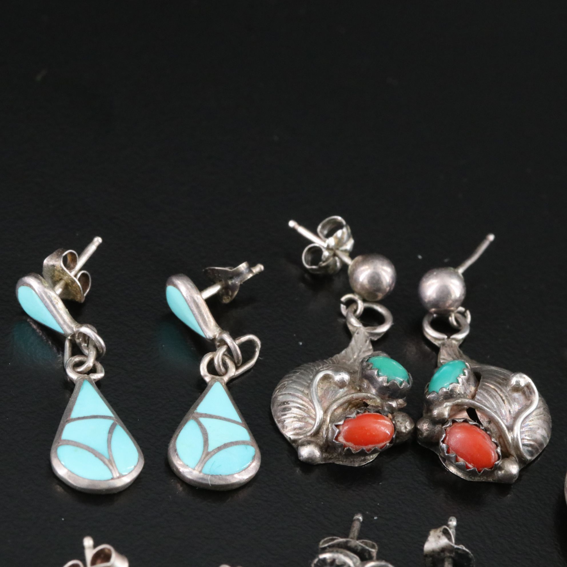 Southwestern Sterling Earring Collection with Turquoise and Coral