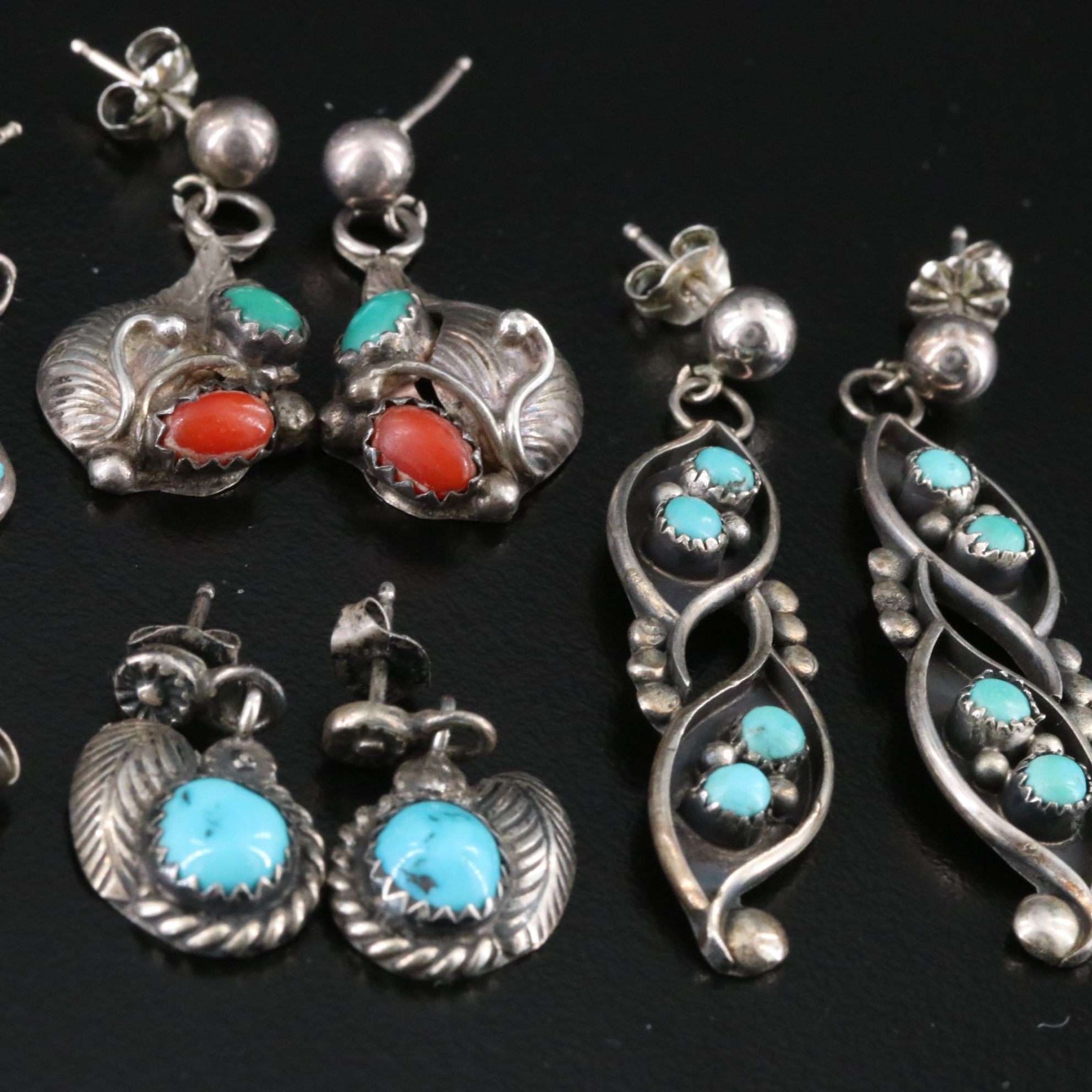 Southwestern Sterling Earring Collection with Turquoise and Coral