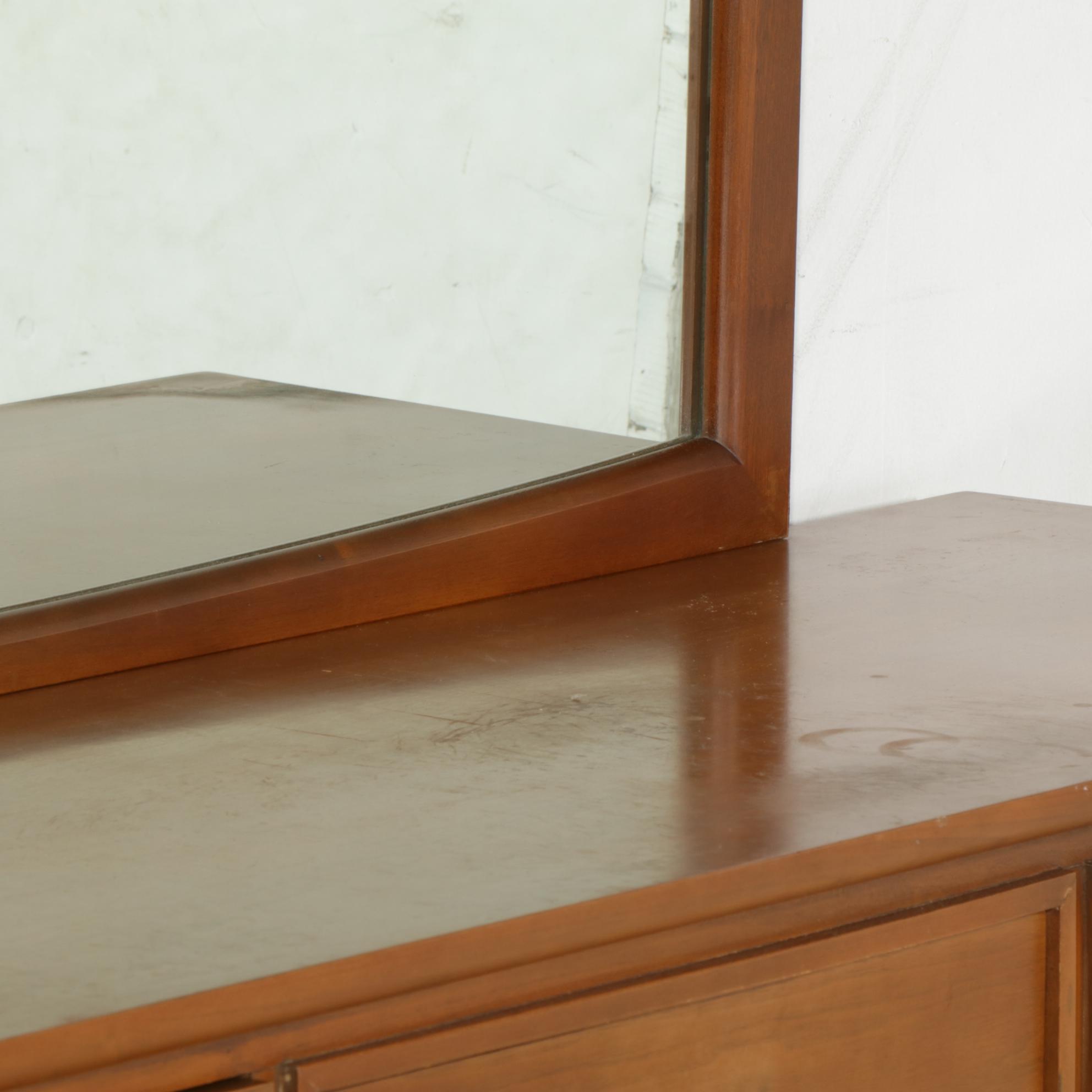 Mid Century Modern Walnut Dresser and Mirror