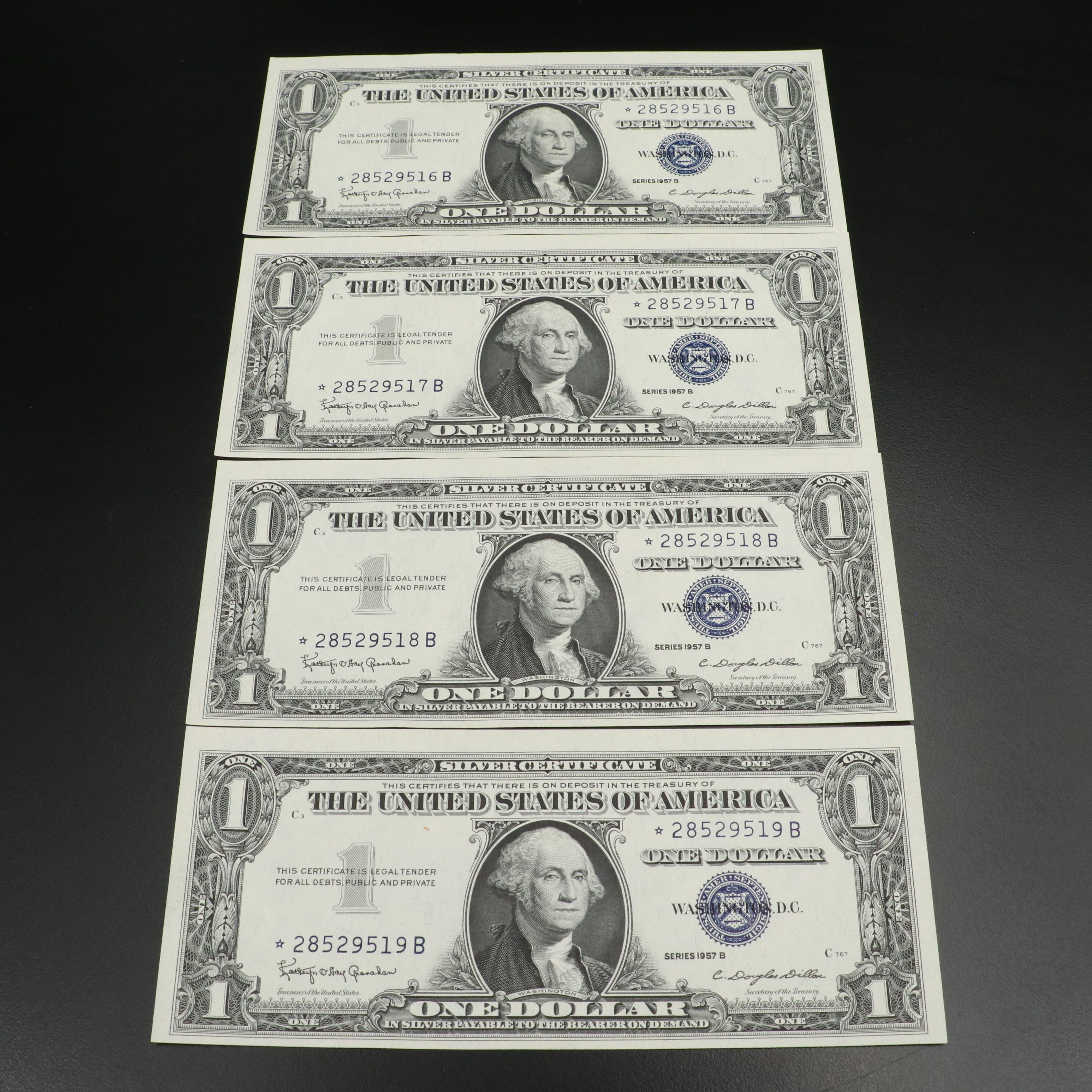 Ten Uncirculated Consecutively Numbered Star Note $1 Silver Certificates, 1957