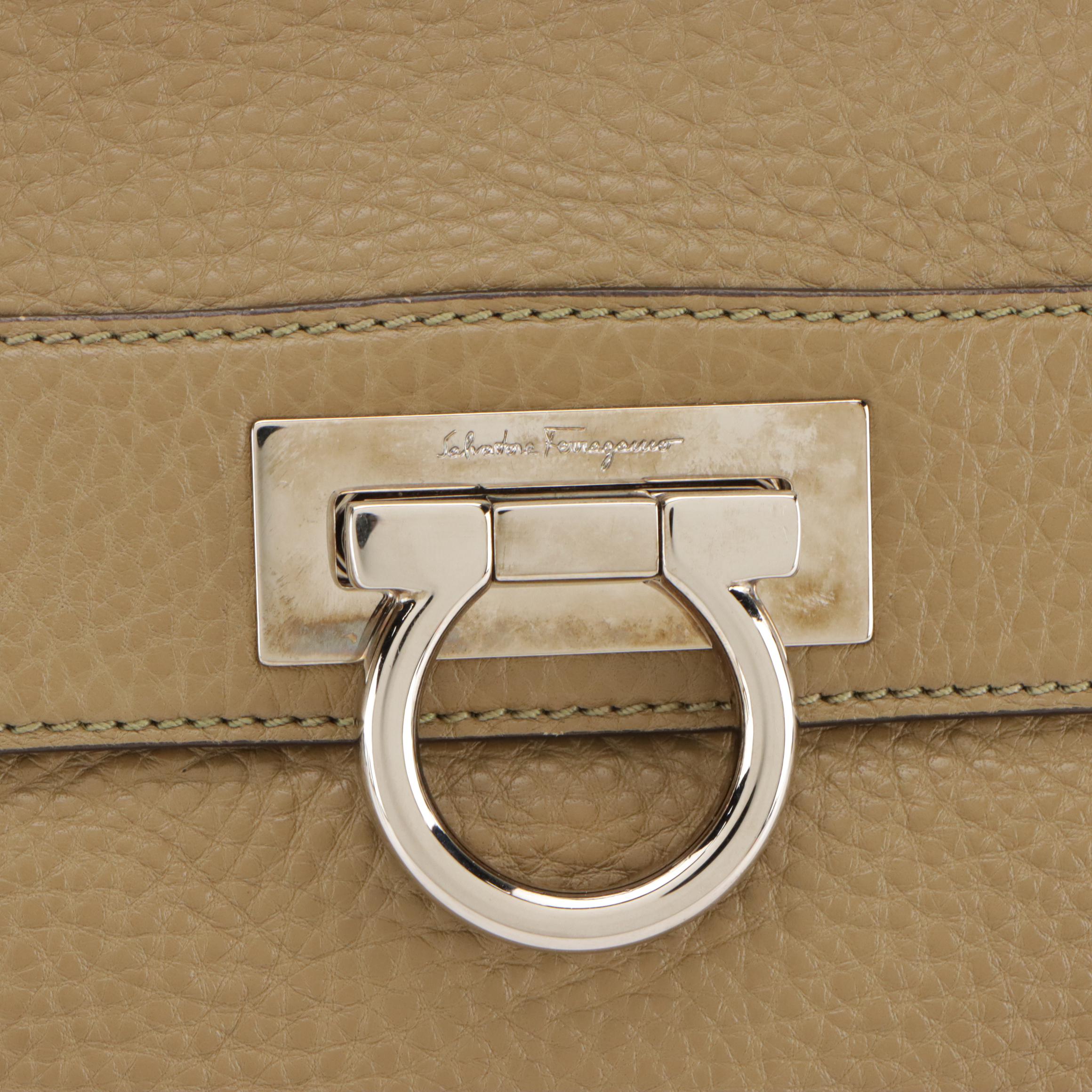 Salvatore Ferragamo Calfskin Grain Leather Gancini Flap Top Handle 2-Way Bag