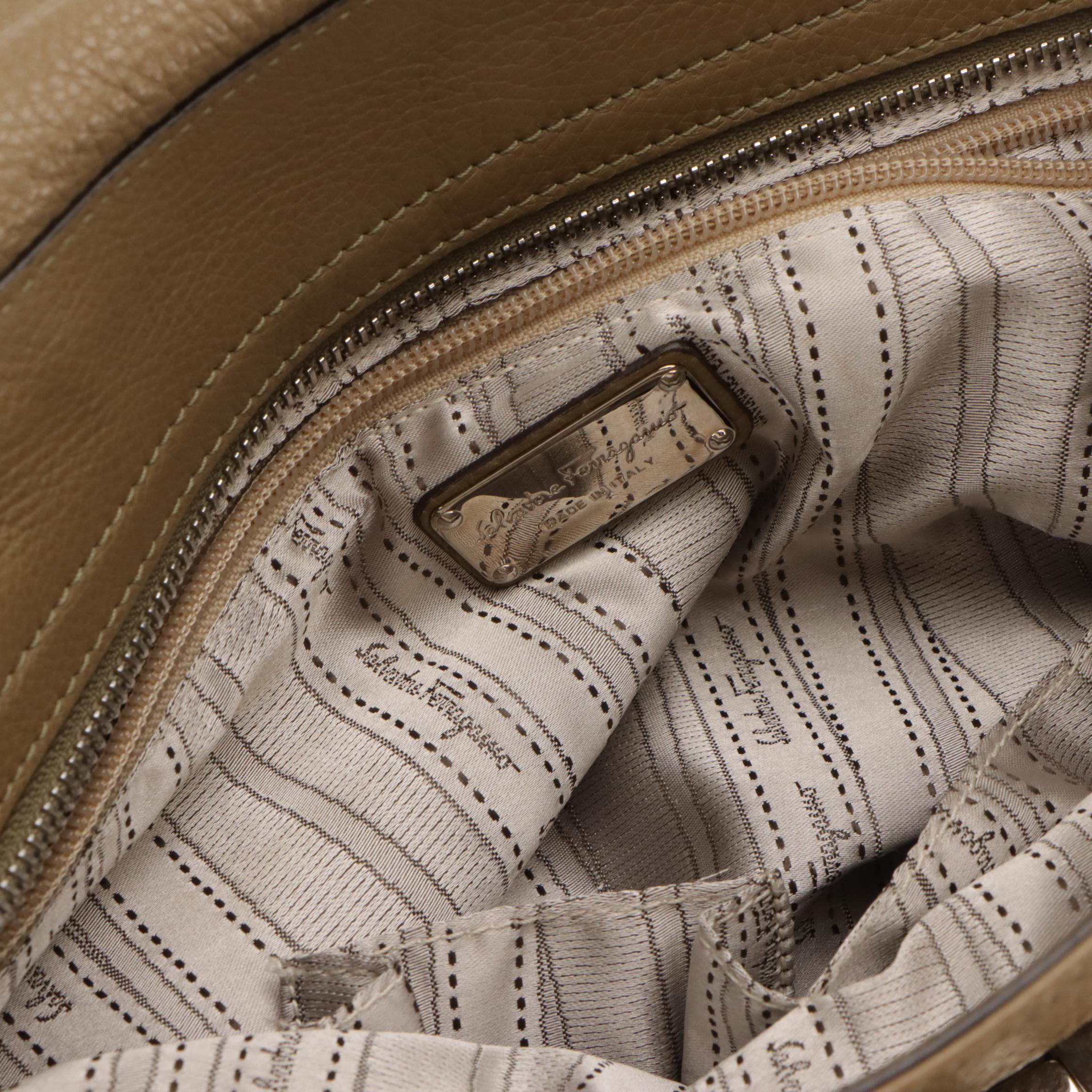 Salvatore Ferragamo Calfskin Grain Leather Gancini Flap Top Handle 2-Way Bag