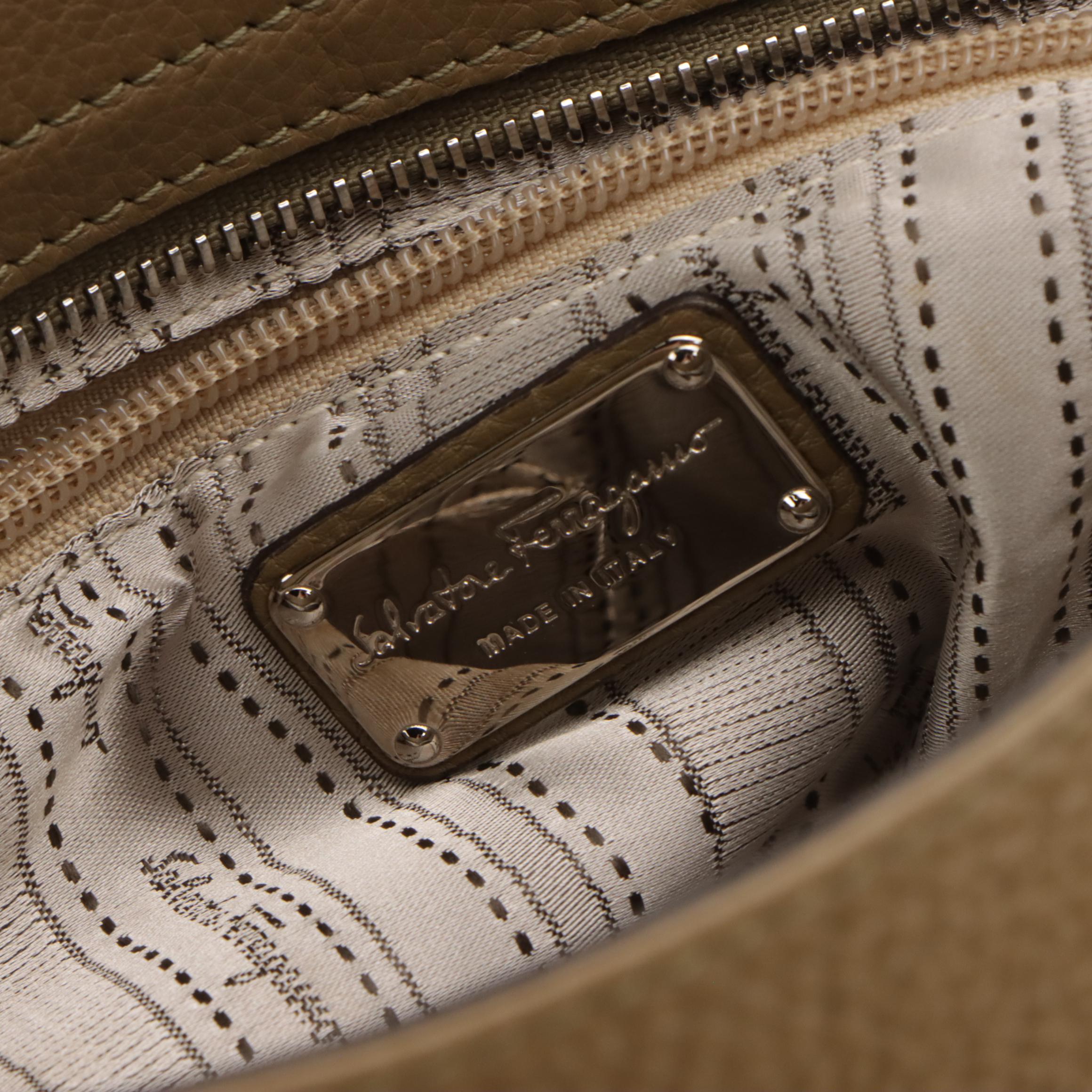 Salvatore Ferragamo Calfskin Grain Leather Gancini Flap Top Handle 2-Way Bag