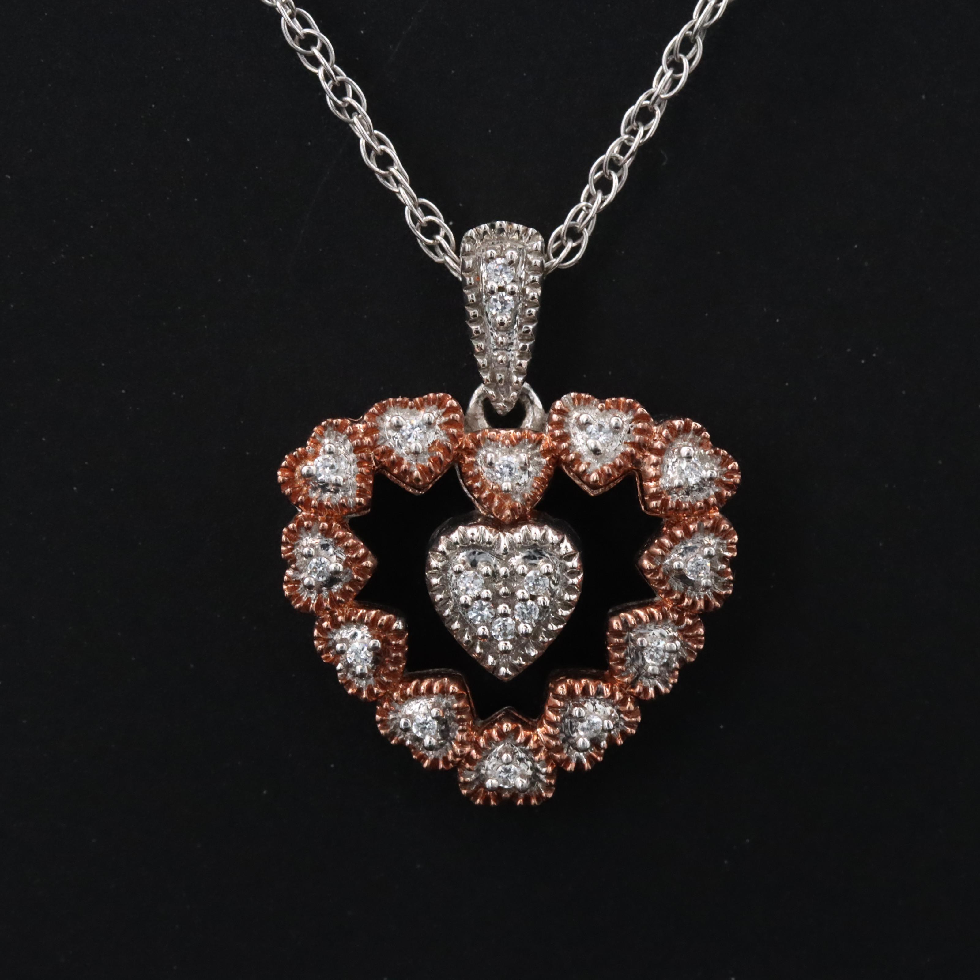 Sterling CZ Heart Pendant Necklace