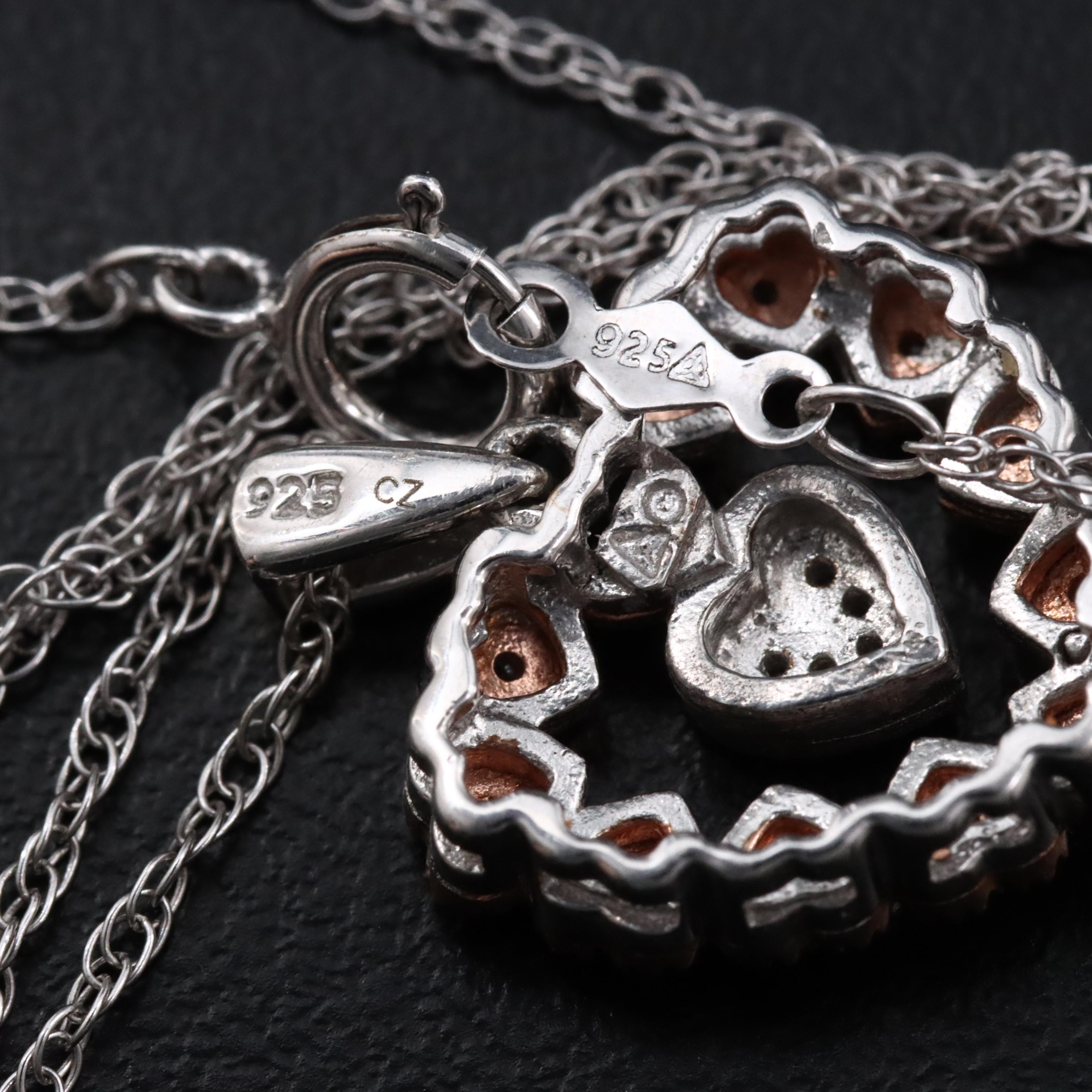 Sterling CZ Heart Pendant Necklace