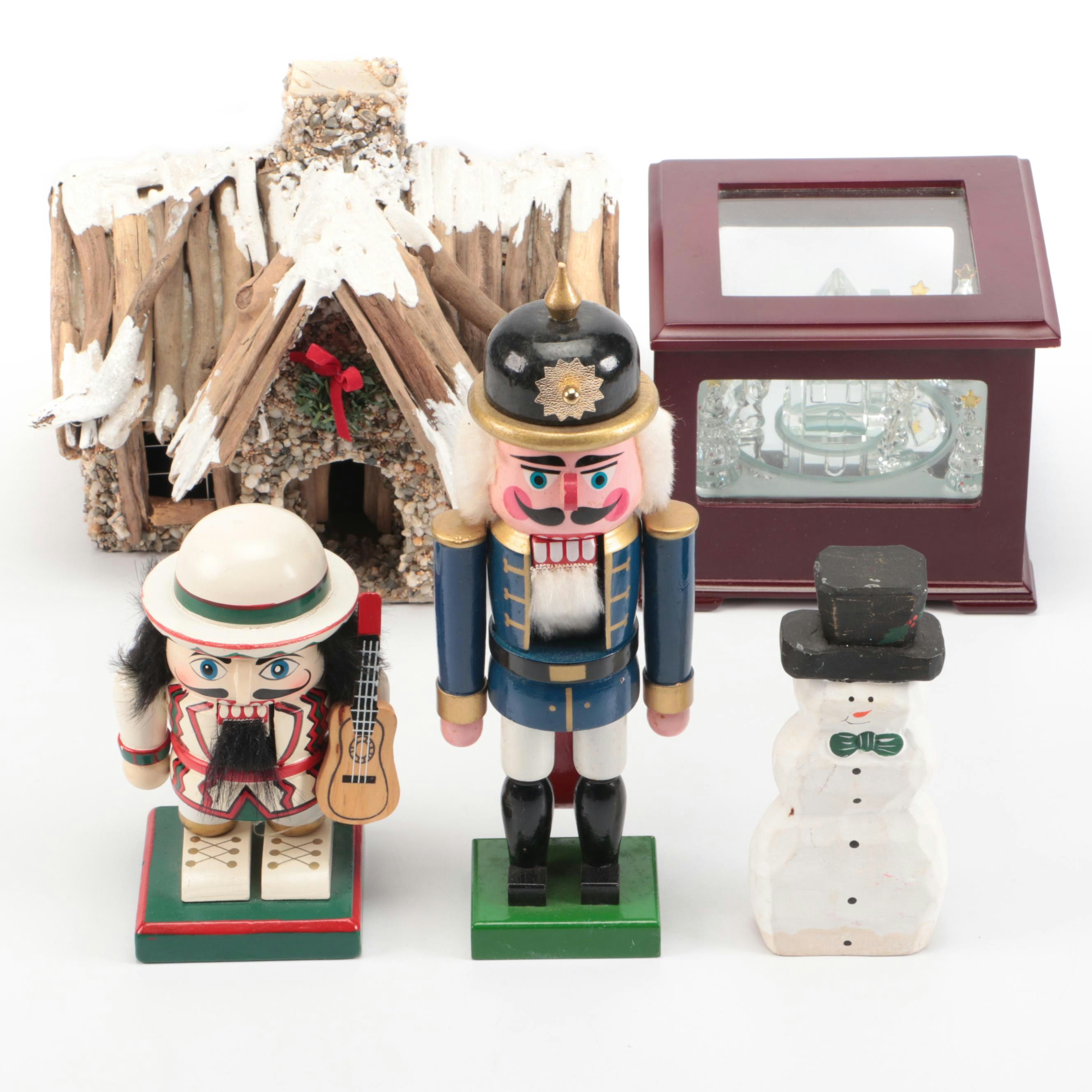 Christmas Nutcrackers, Music Box, Snowman Figurine and House