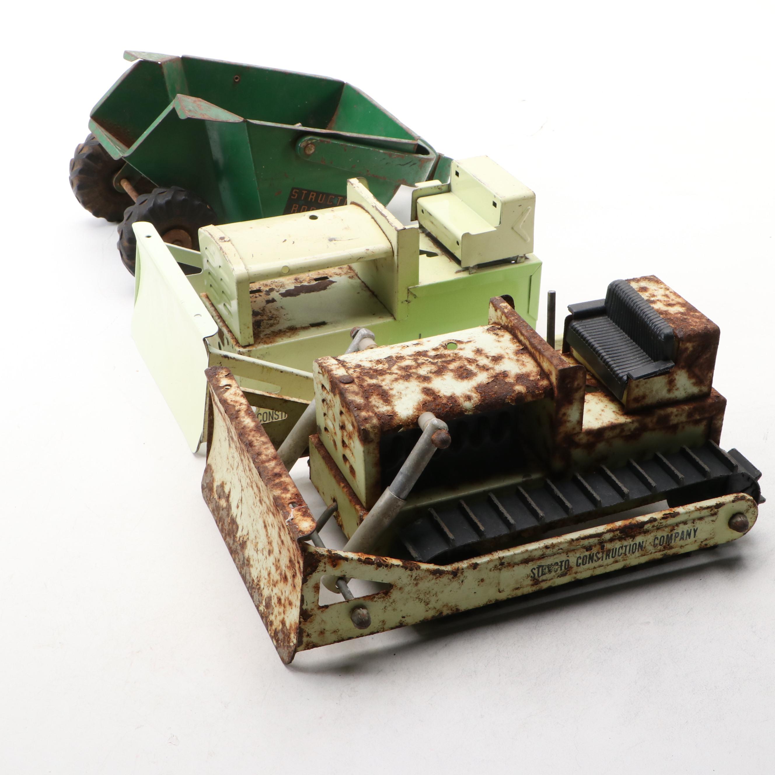 Structo "Rocker" Pressed Steel Dump Truck Trailer and Bulldozers