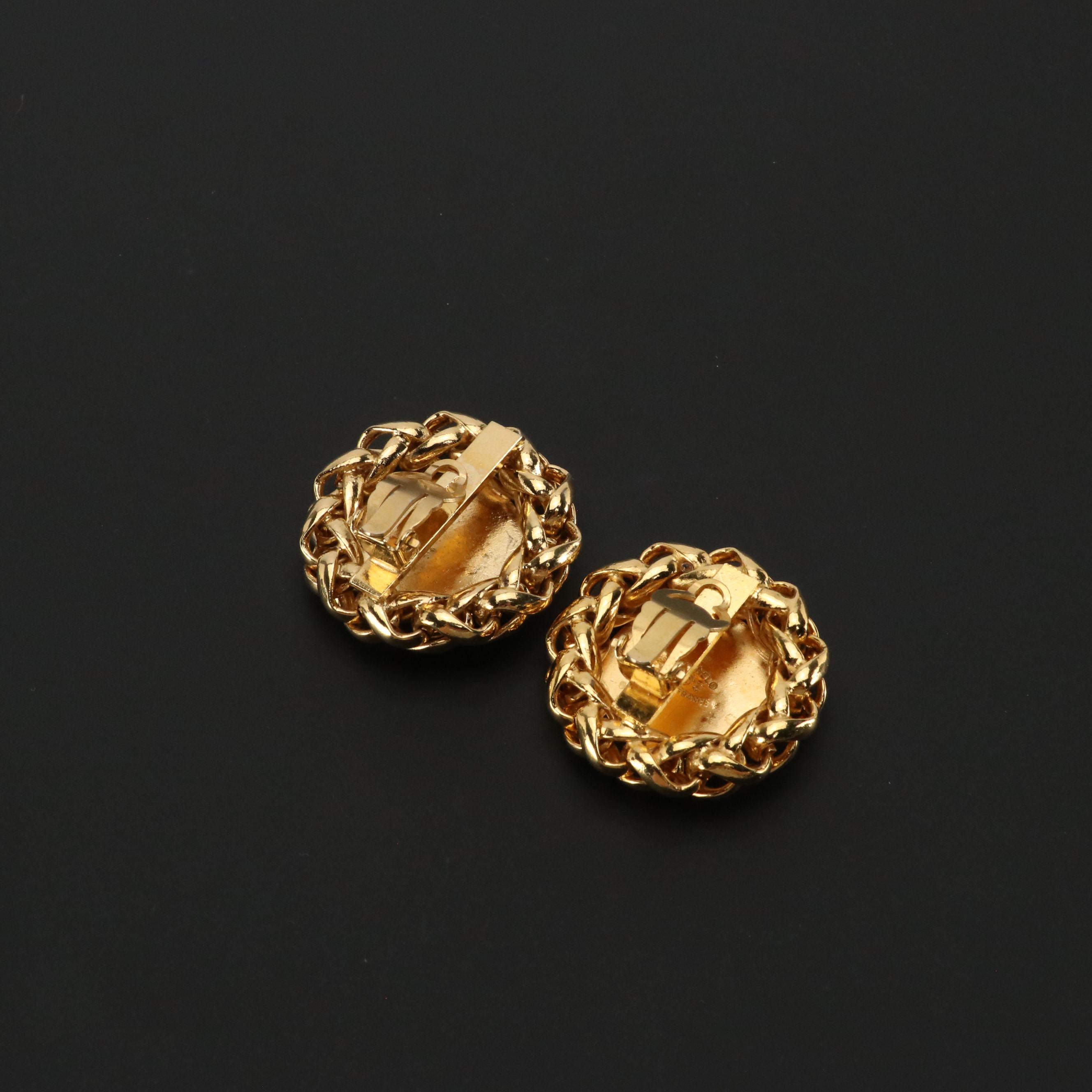 Chanel CC Wheat Round Clip Earrings