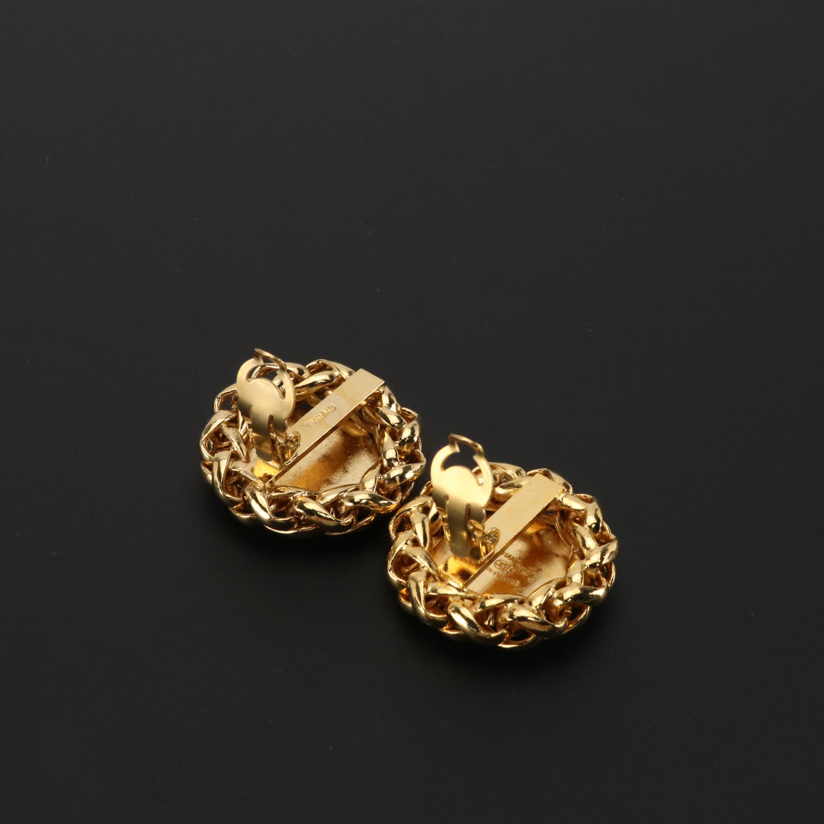 Chanel CC Wheat Round Clip Earrings