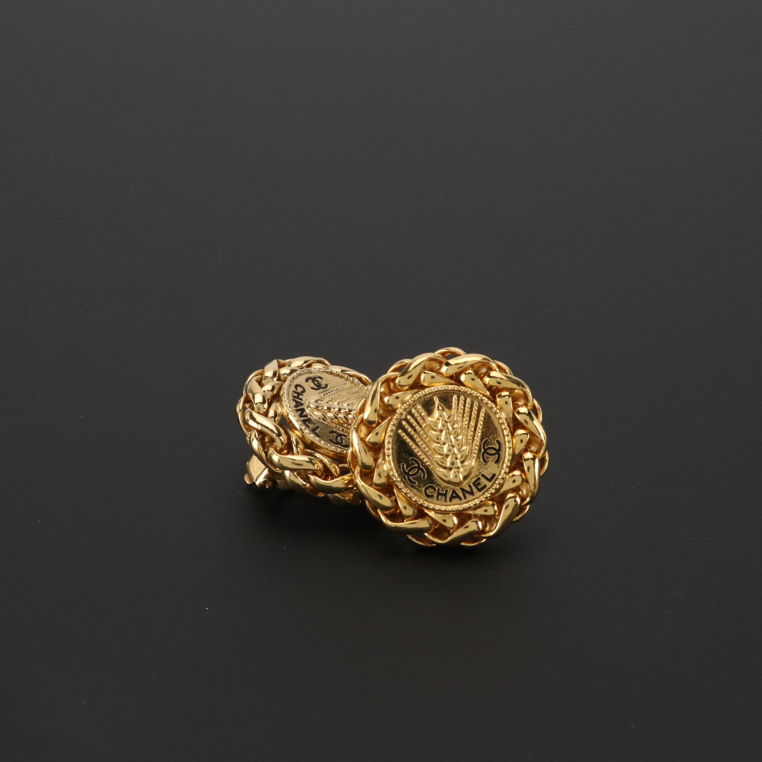 Chanel CC Wheat Round Clip Earrings