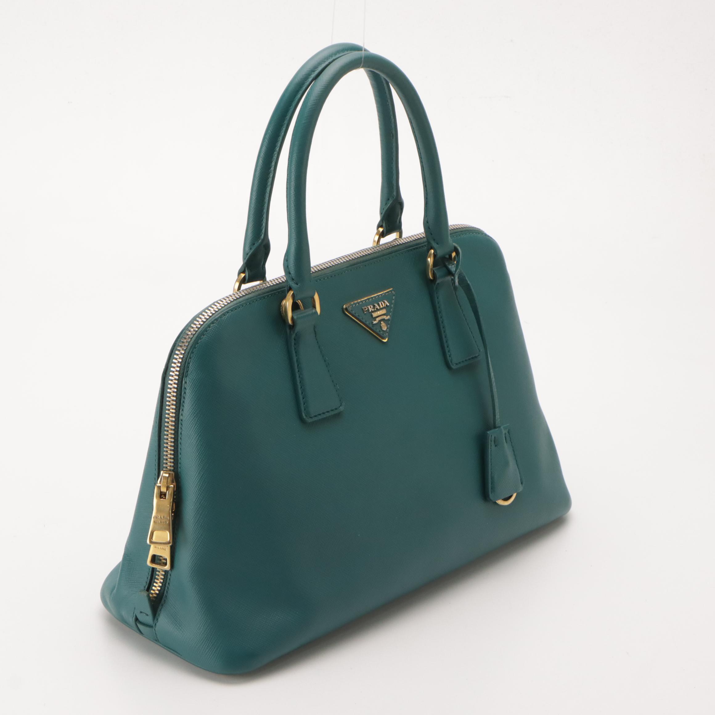 Prada Promenade Dome Handbag in Teal Saffiano Leather