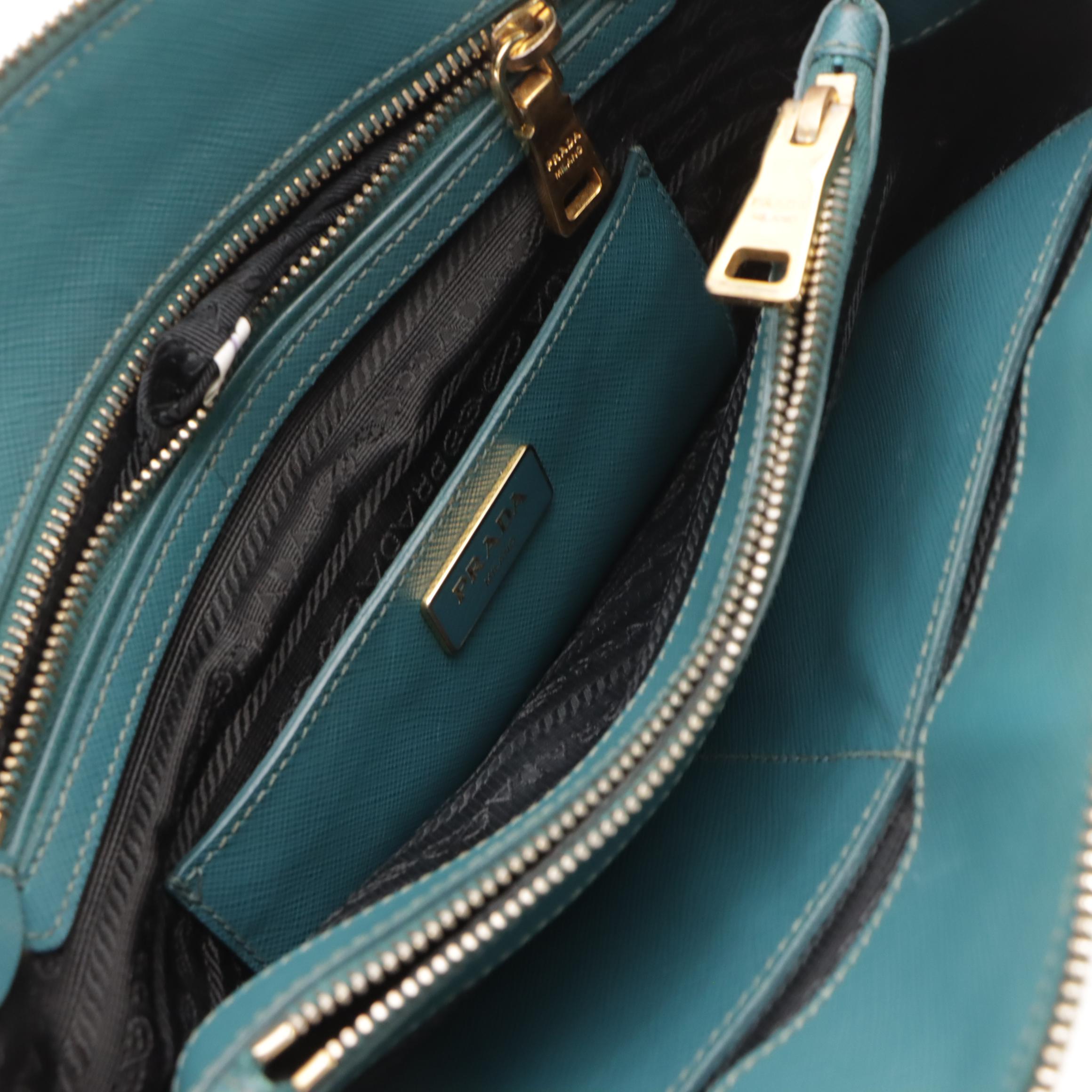 Prada Promenade Dome Handbag in Teal Saffiano Leather