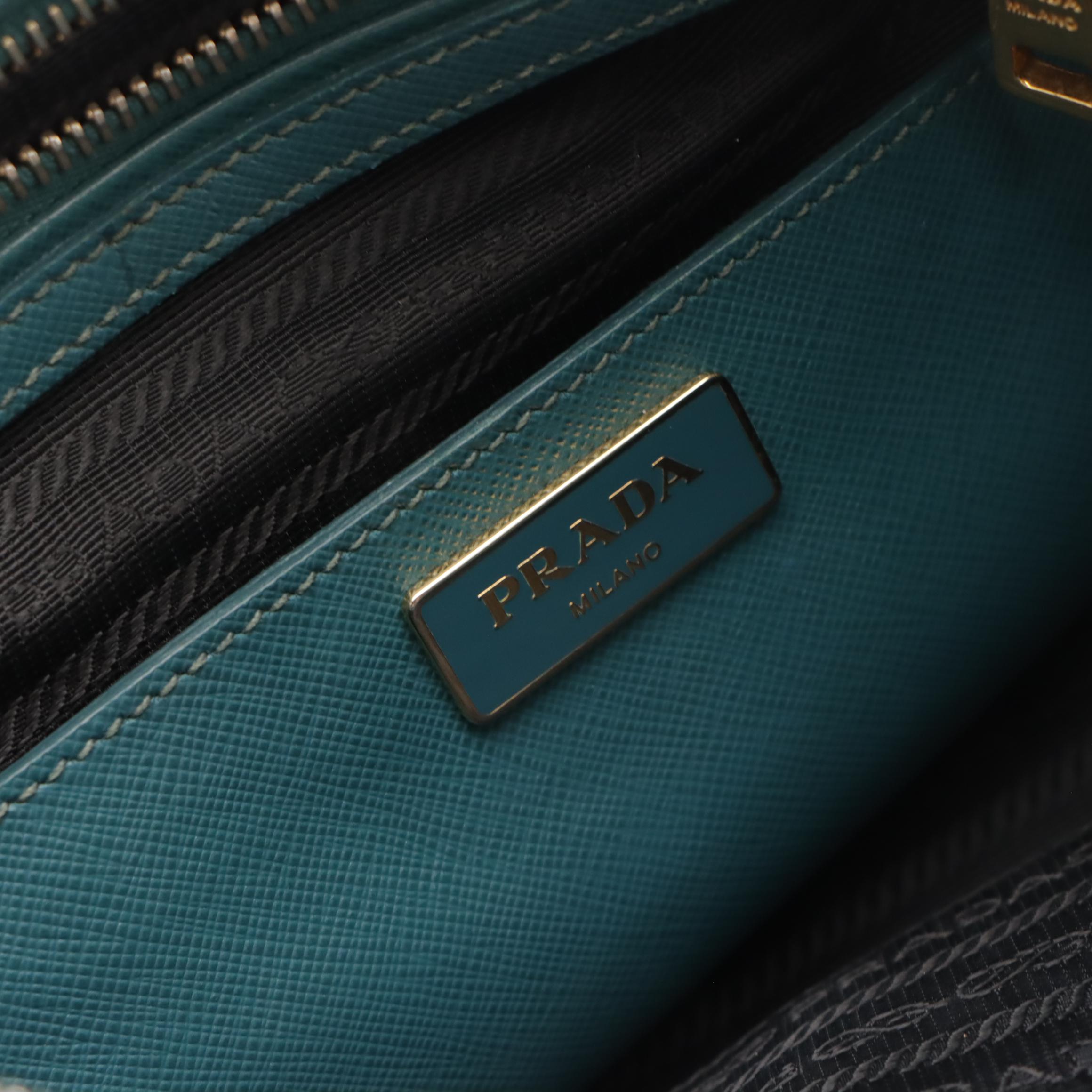 Prada Promenade Dome Handbag in Teal Saffiano Leather
