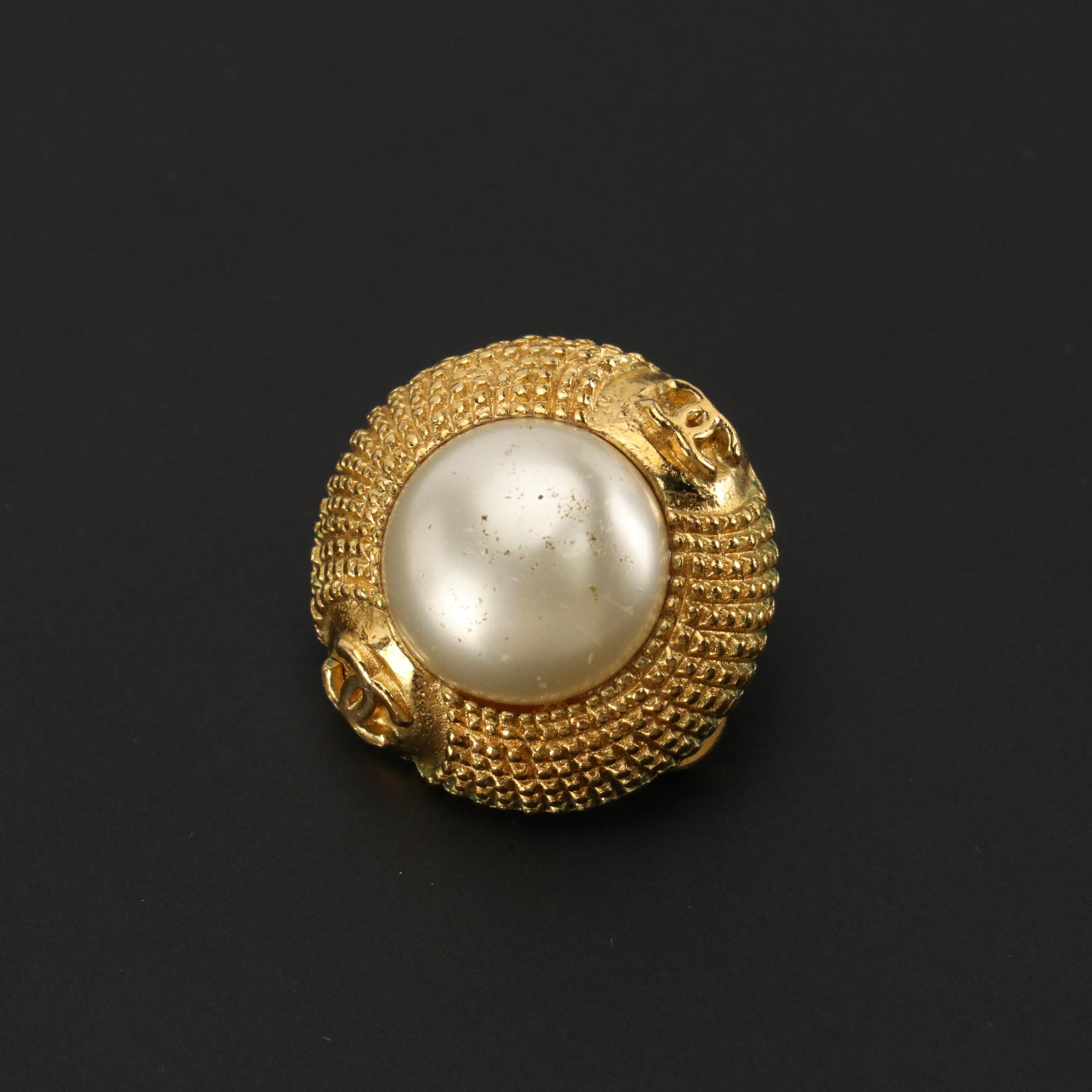 Chanel CC Imitation Pearl Clip Earrings