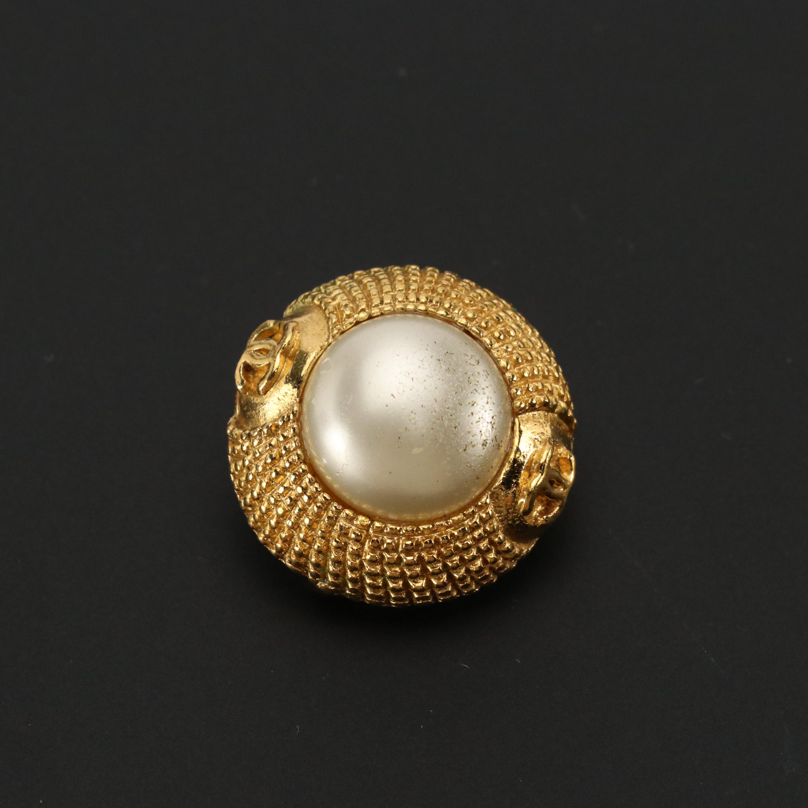 Chanel CC Imitation Pearl Clip Earrings