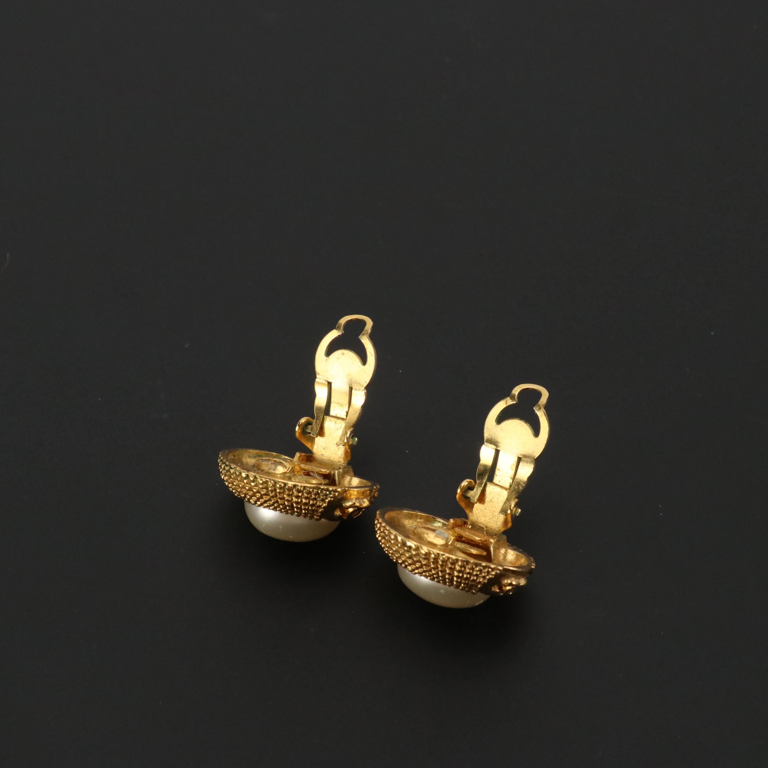 Chanel CC Imitation Pearl Clip Earrings