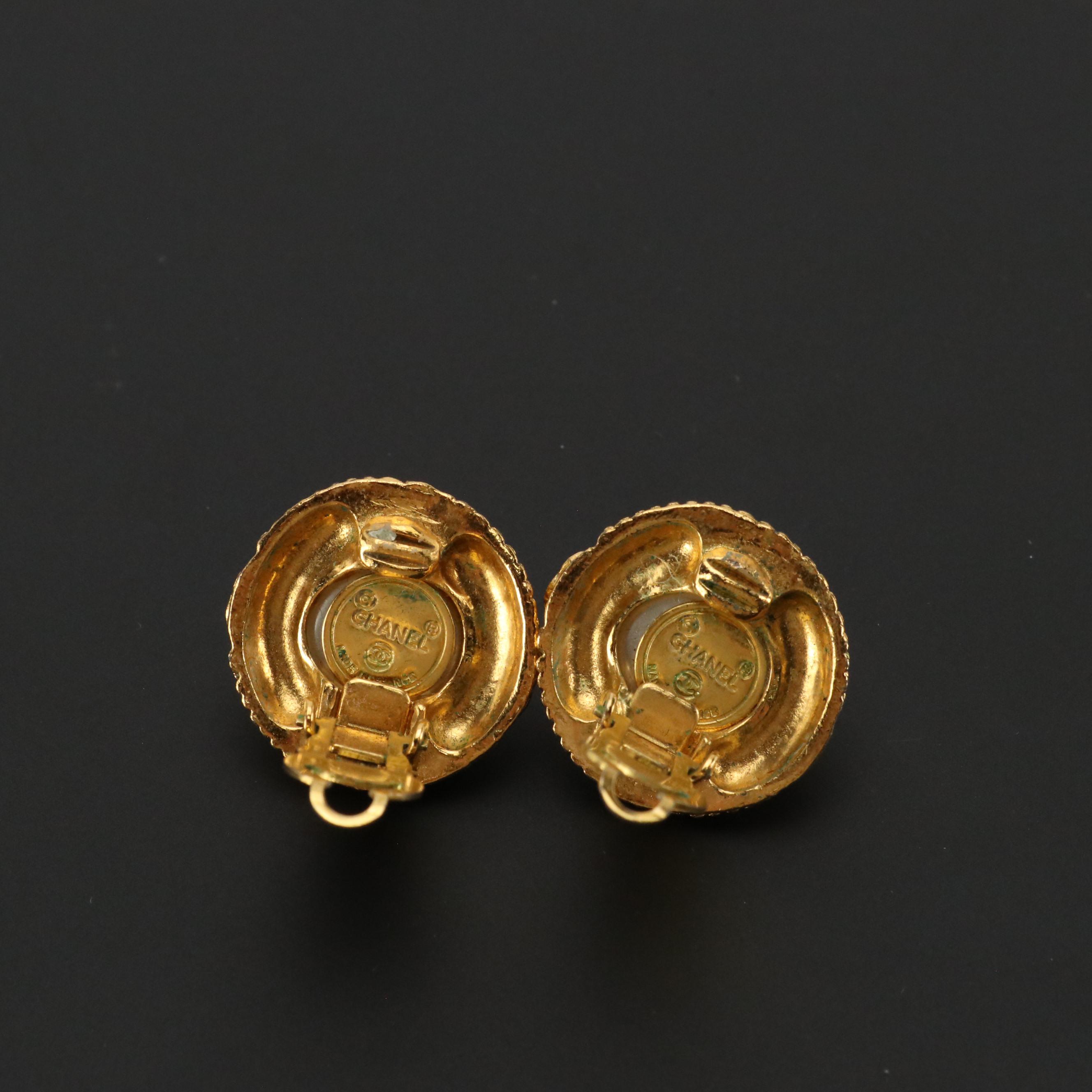 Chanel CC Imitation Pearl Clip Earrings