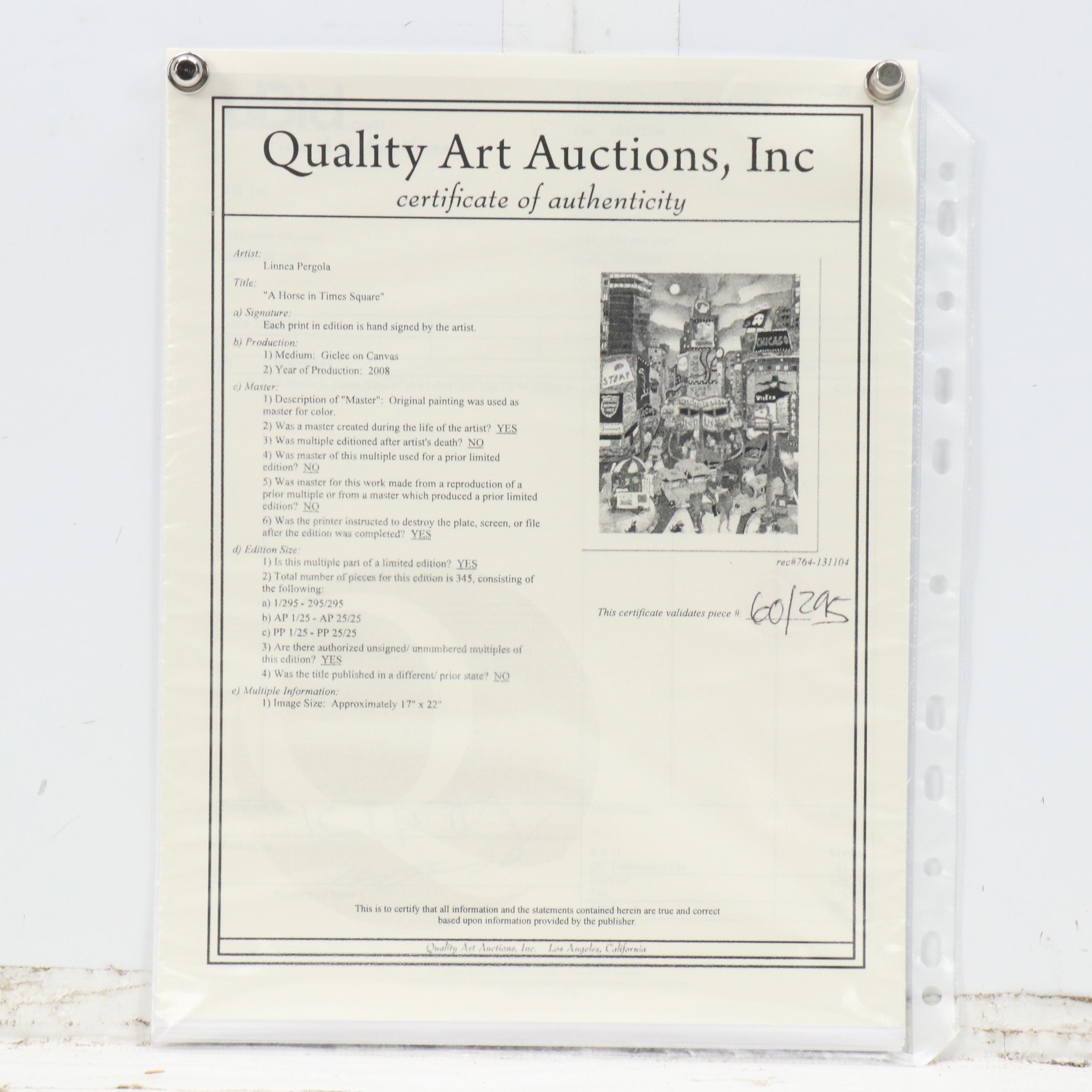 Linnea Pergola New York Giclée "A Horse in Times Square"