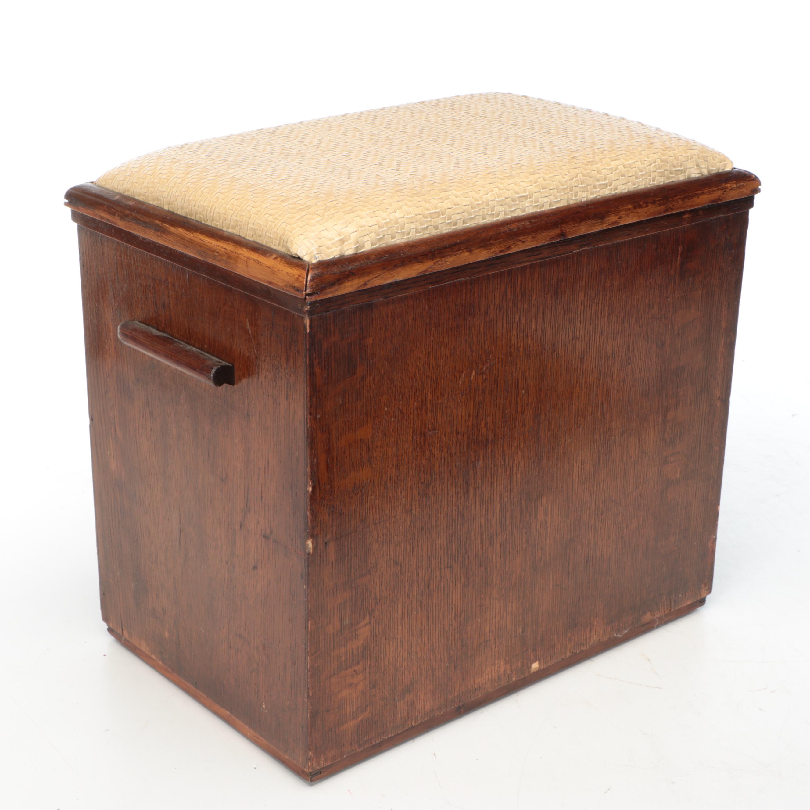 Oak Veneered Bench Box, Oak Framed Mirror and Wall Shelf