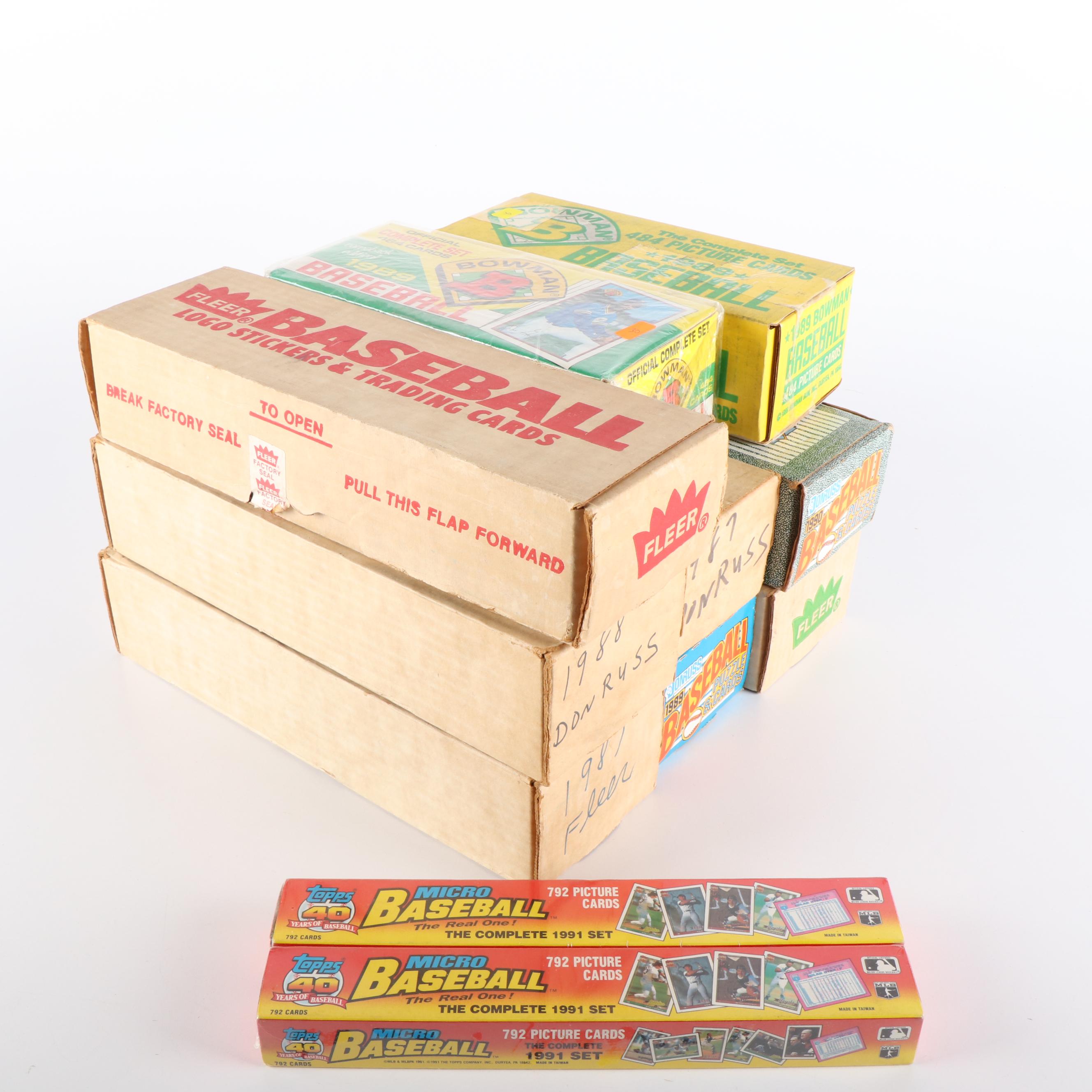 Eleven Year Sets of Mint Condition Baseball Cards, 1987 to 1991
