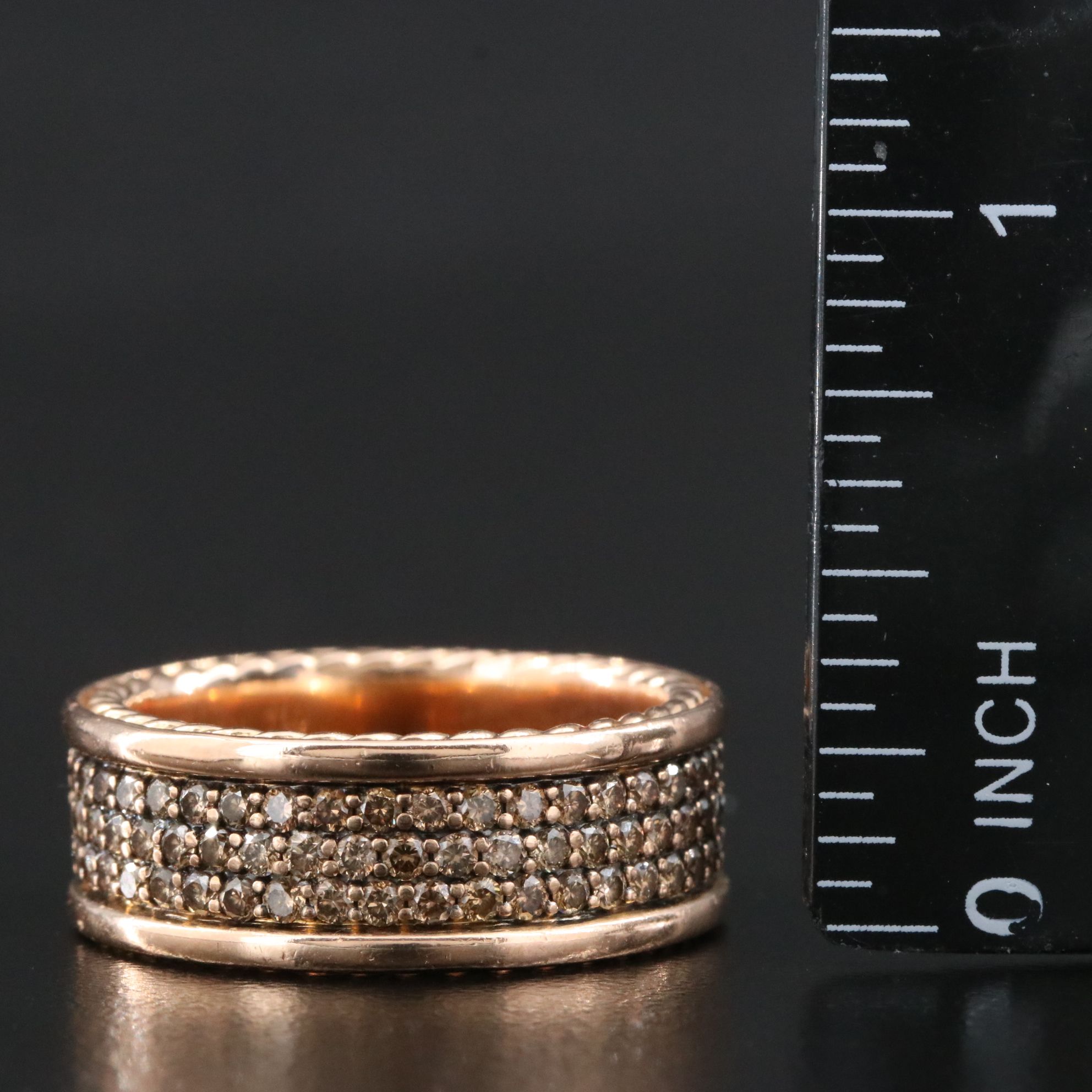 David Yurman Streamline 18K Rose Gold 2.06 CTW Brown Diamond Three Row Band Ring