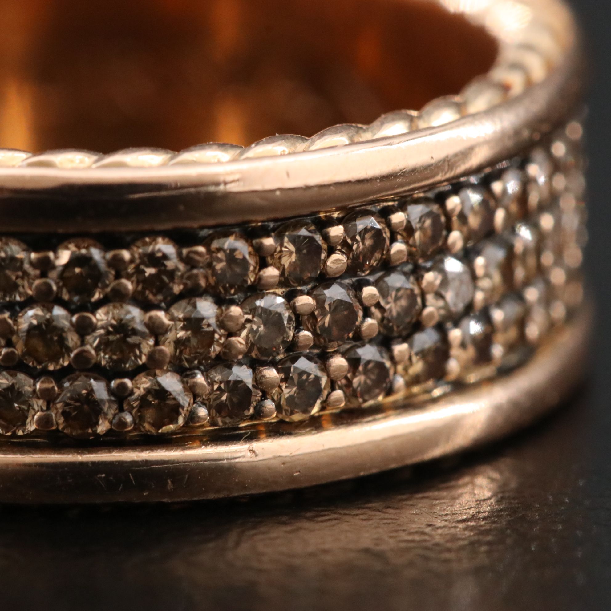 David Yurman Streamline 18K Rose Gold 2.06 CTW Brown Diamond Three Row Band Ring