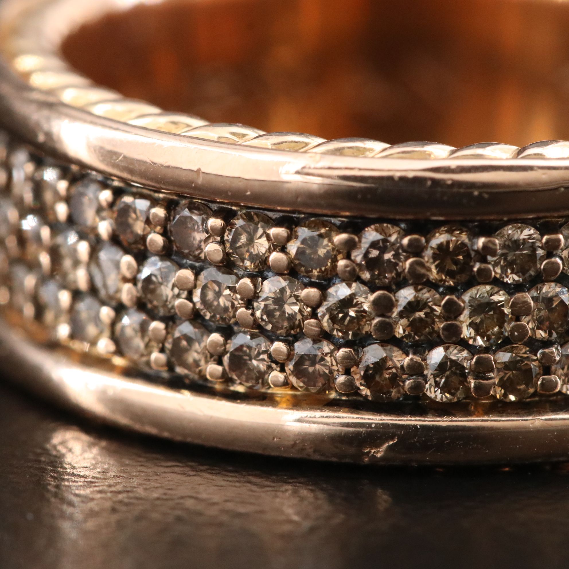 David Yurman Streamline 18K Rose Gold 2.06 CTW Brown Diamond Three Row Band Ring