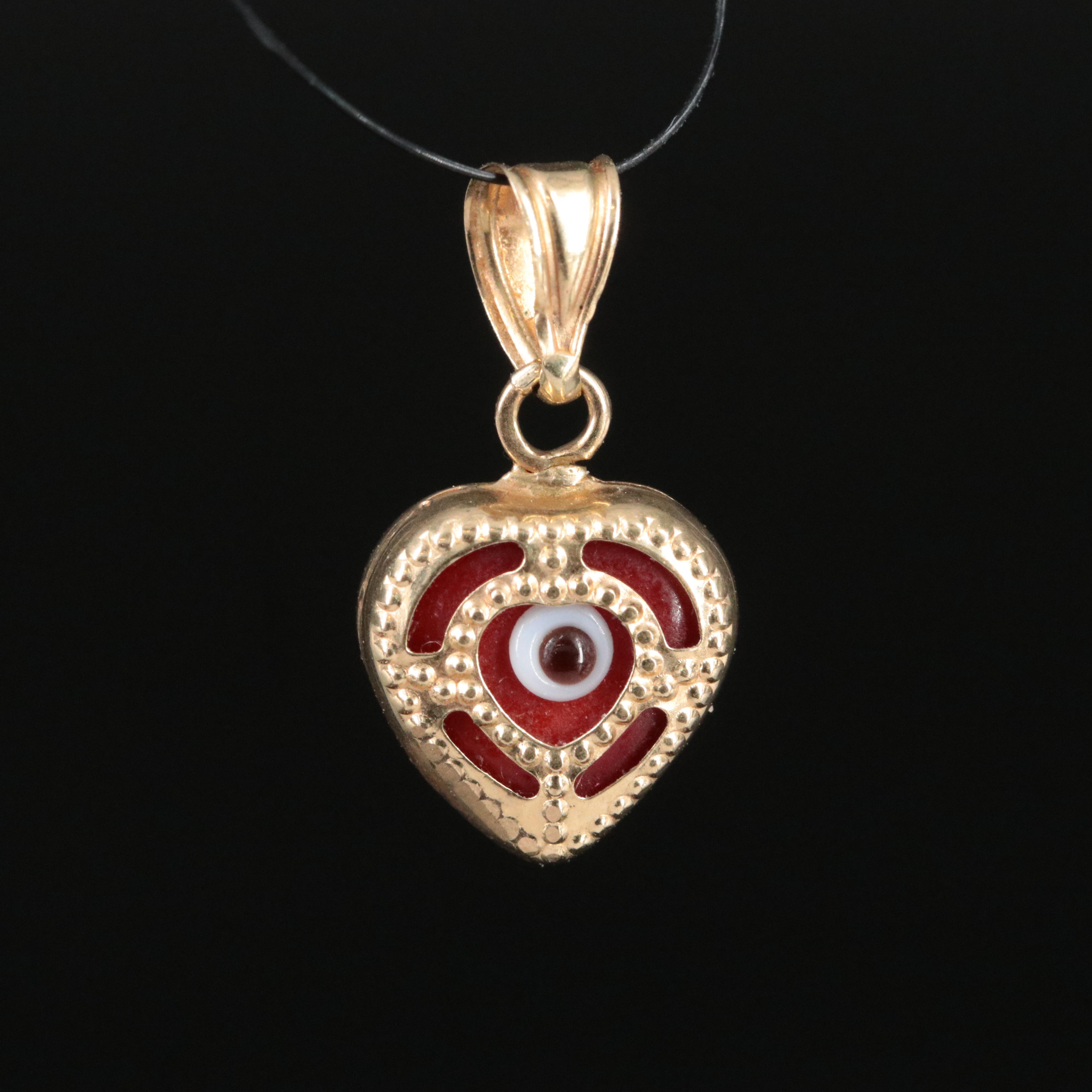 14K Glass Heart Pendant