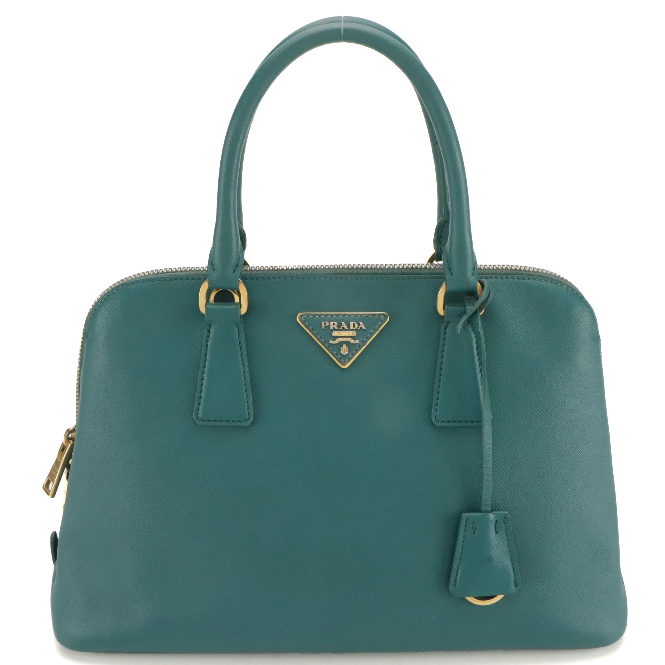 Prada Promenade Dome Handbag in Teal Saffiano Leather