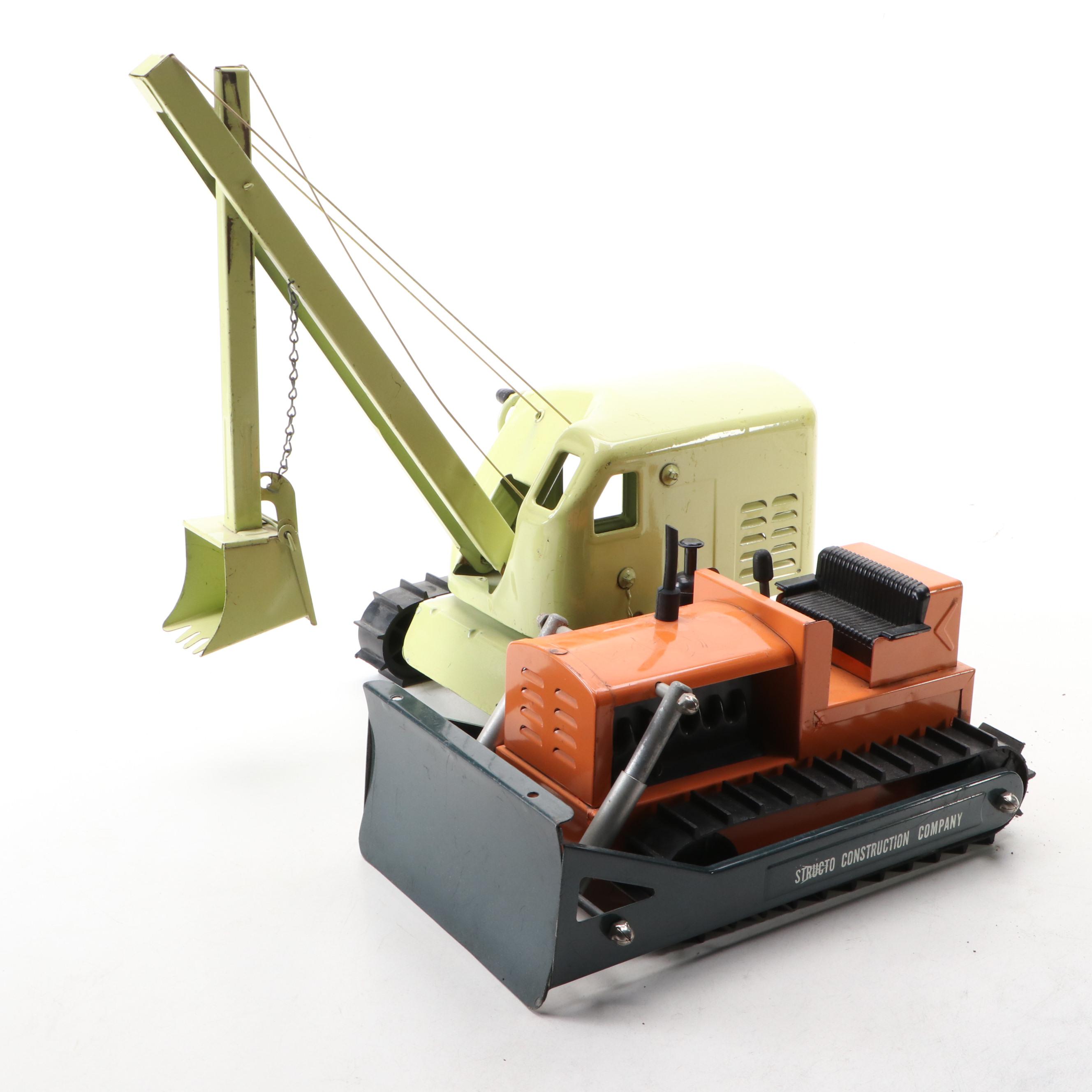 Structo Steam Shovel and Bulldozer Pressed Steel Toys, Mid-20th Century