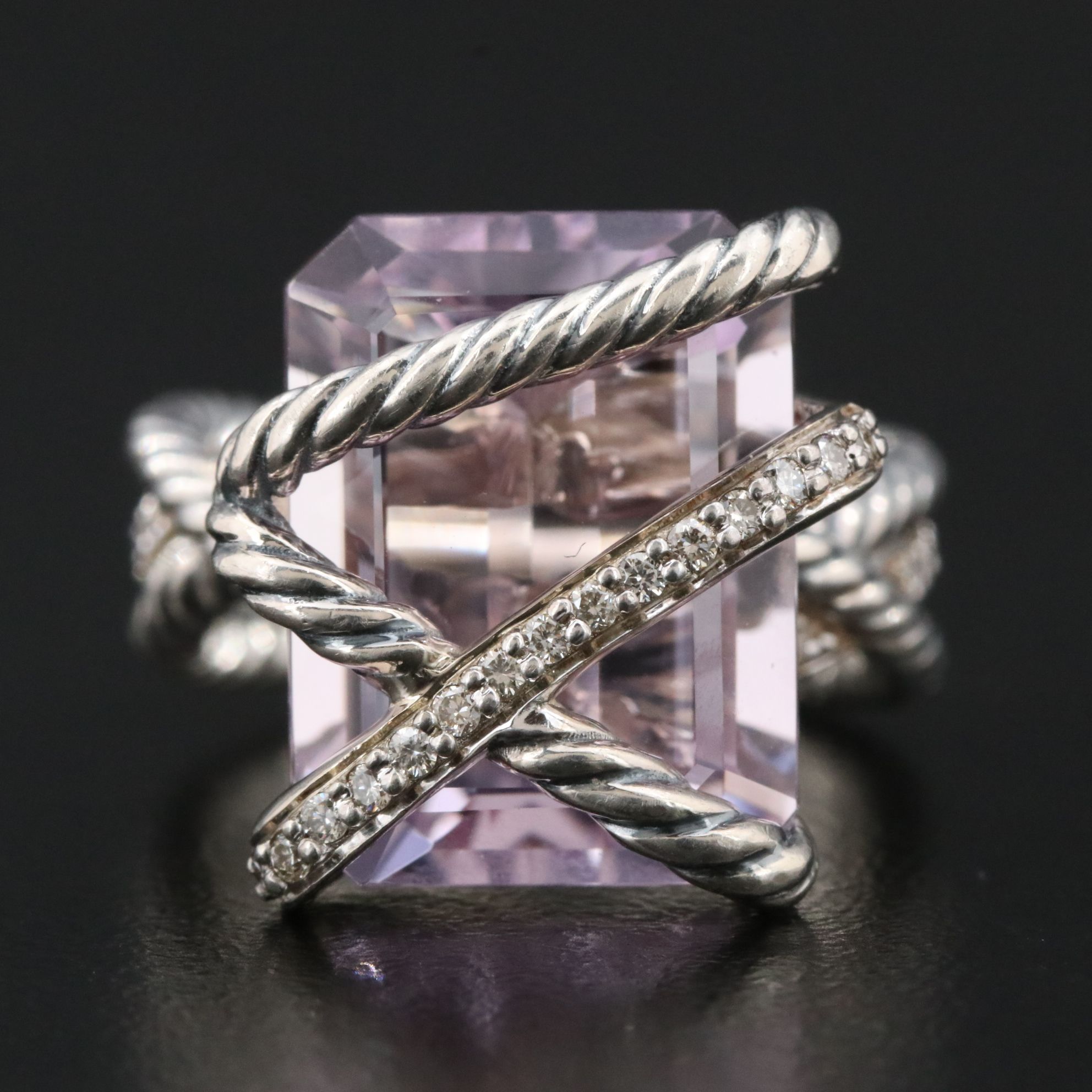 David Yurman Sterling Lavender Amethyst and Diamond Cable Wrap Ring